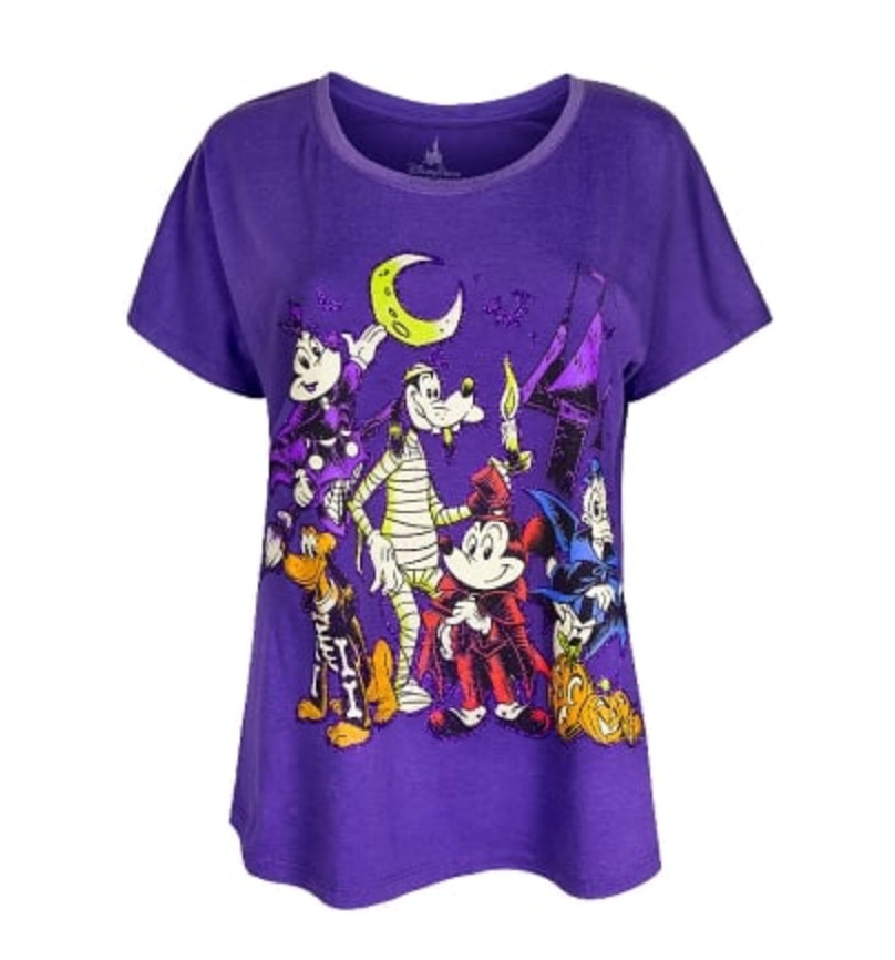 Disney Womens Shirt Large Halloween Mickey and Friends Glitter Ladies Top NEW