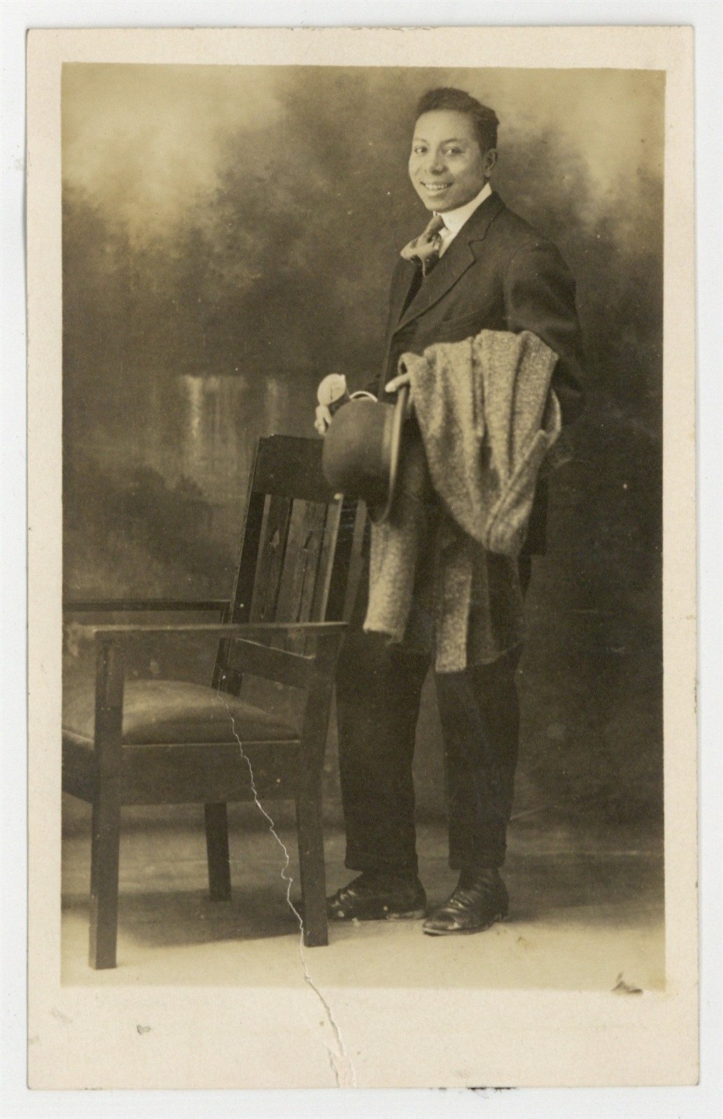 Dapper African American Man 1920 Handsome Young Black RPPC Smiling Bowler Hat