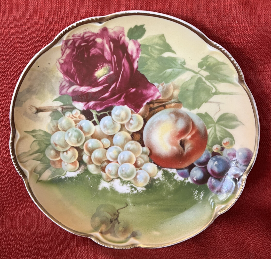 Antique JHR Bavaria Charlotte Hand Painted Still-life Plate Rose Grapes Peach