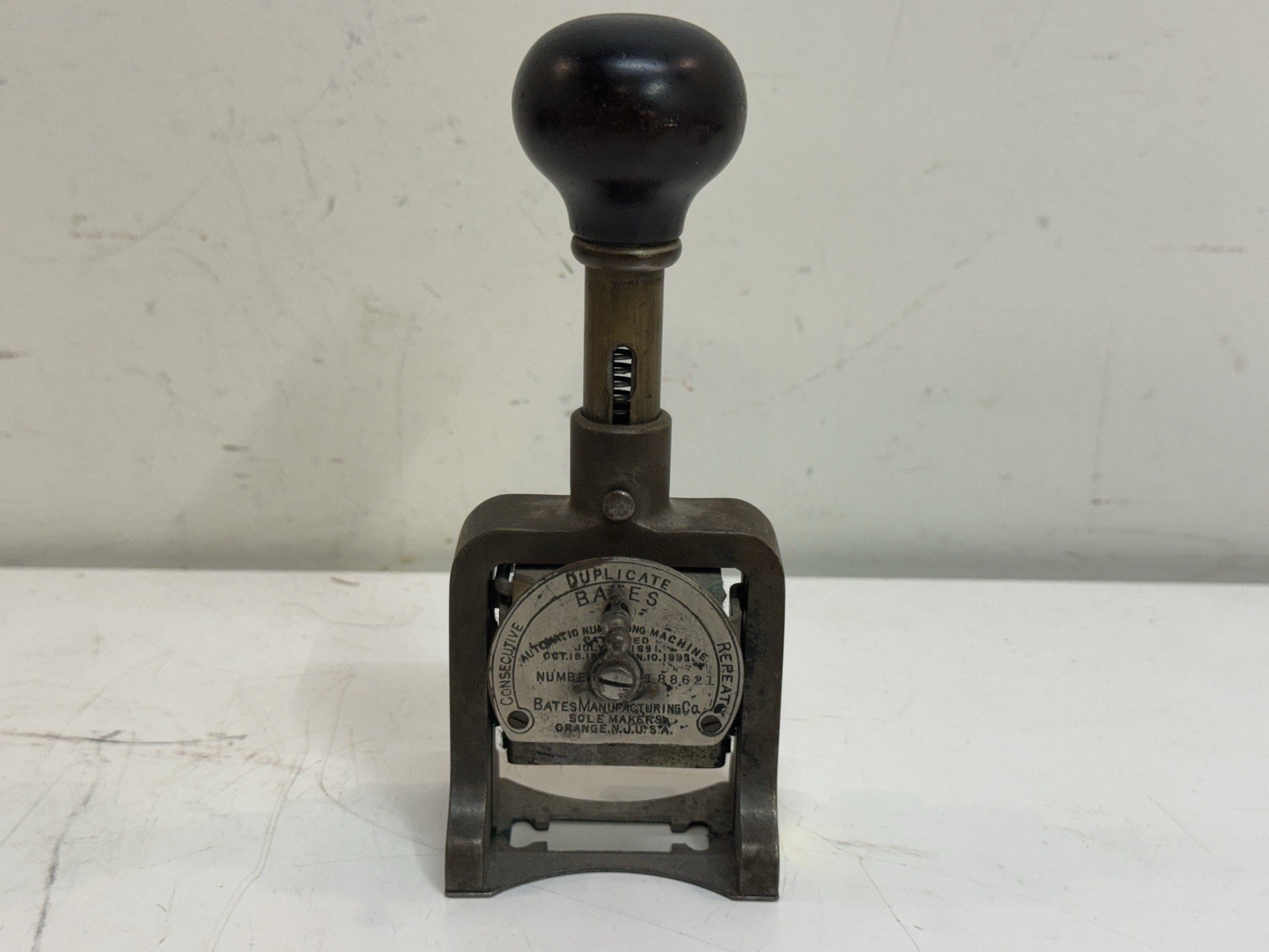 Antique 1890s Bates Automatic Numbering Machine 6 Wheels Style E Stamp Orange NJ