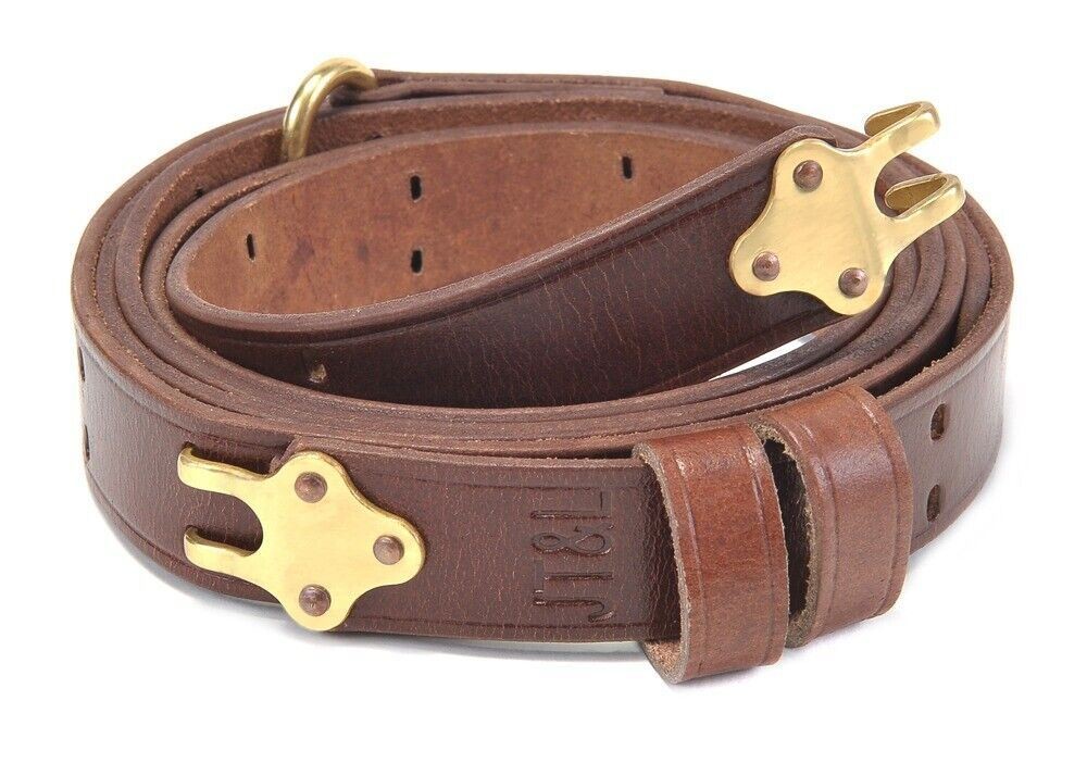 Brown Premium Drum Dyed Leather M1907 Military Rifle Sling  1