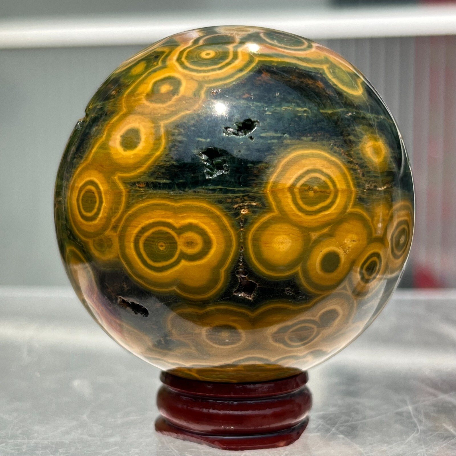 404g Huge Natural Ocean Jasper Sphere Quartz Crystal Mineral Specimen + Stand