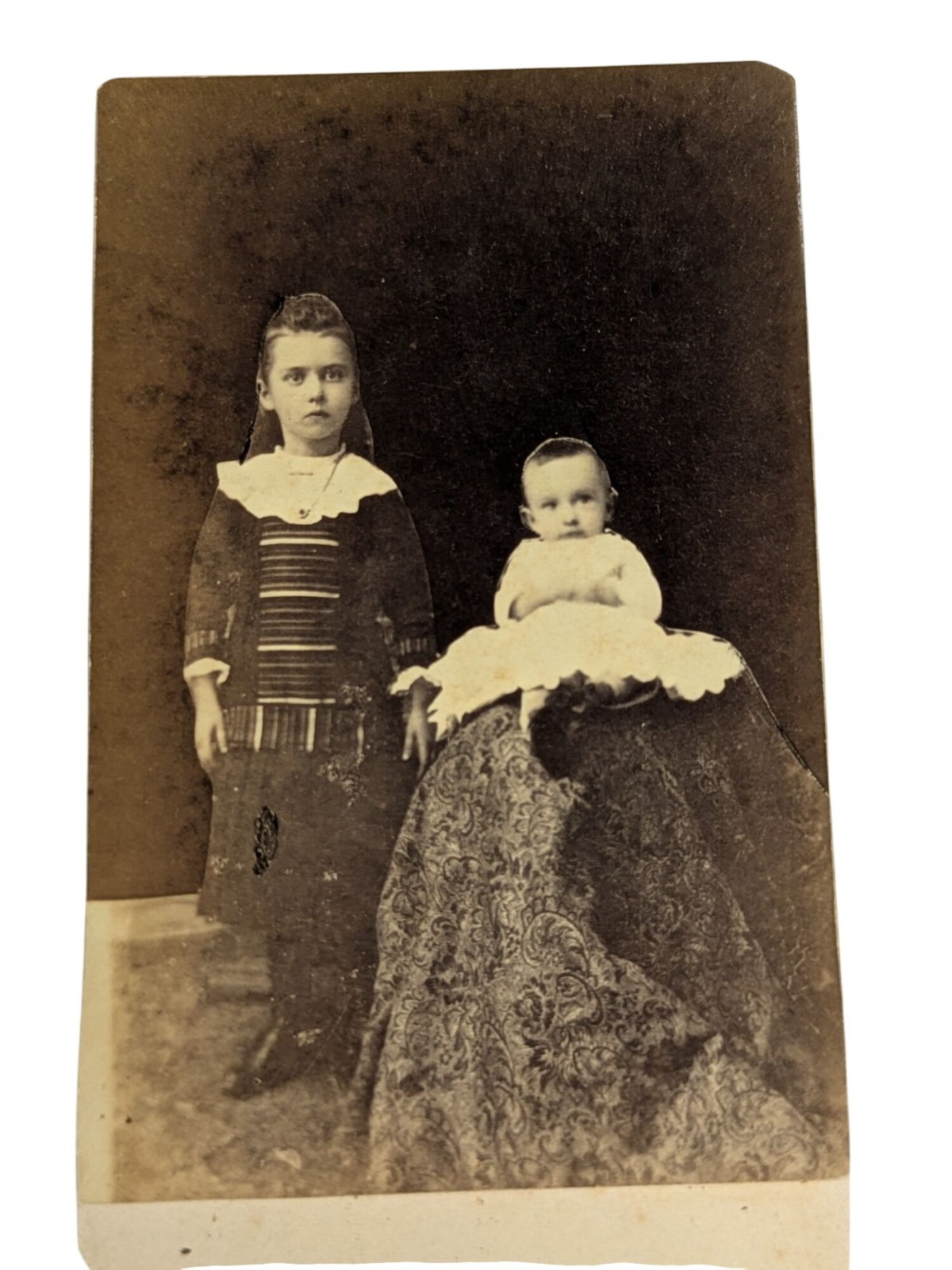 Antique CDV Photo 1870s Children Siblings Baby Victorian Portrait Hidden Mother