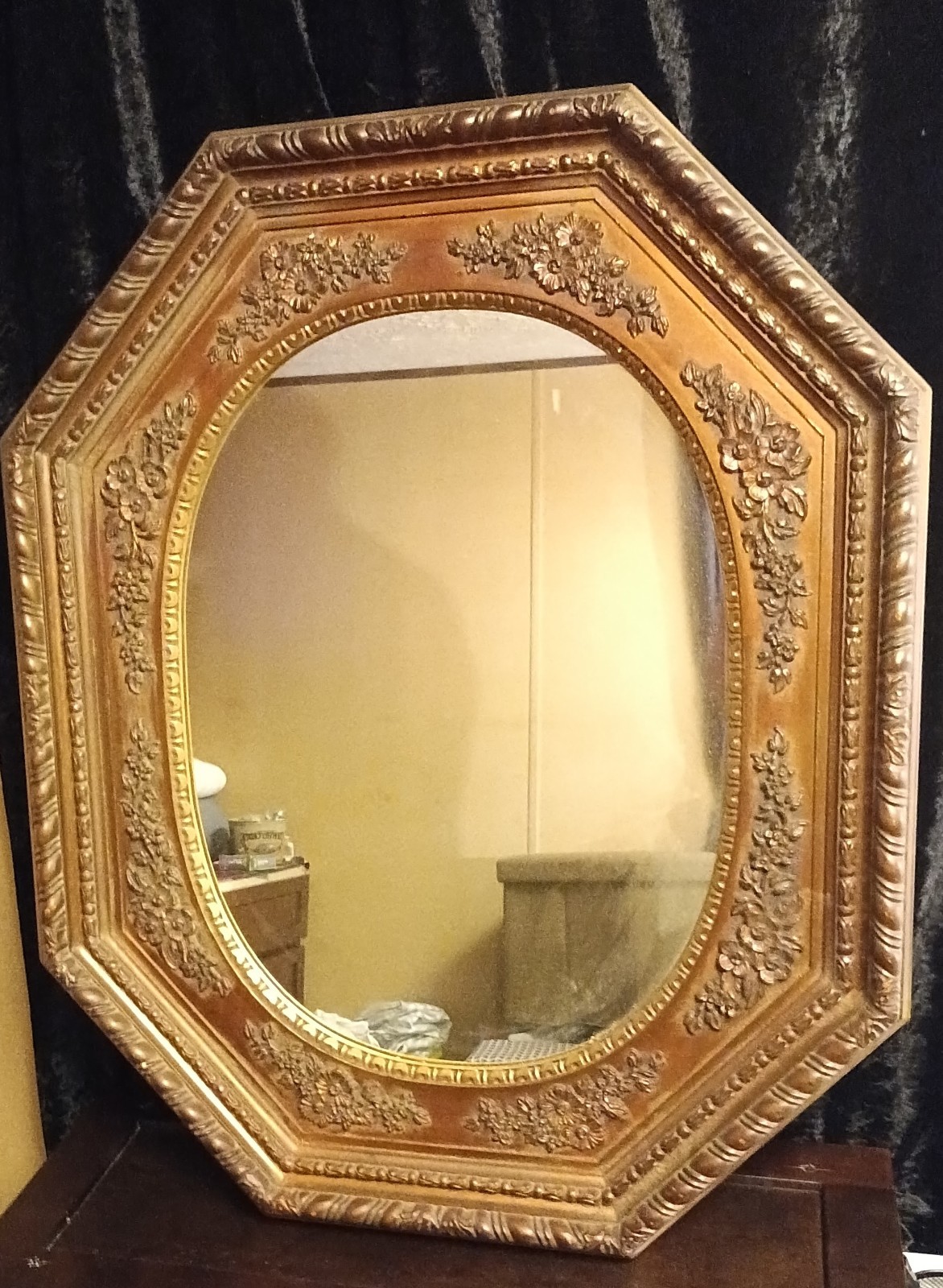 VTG 70s MCM Regency Ornate Gold Metallic Floral Hexagon