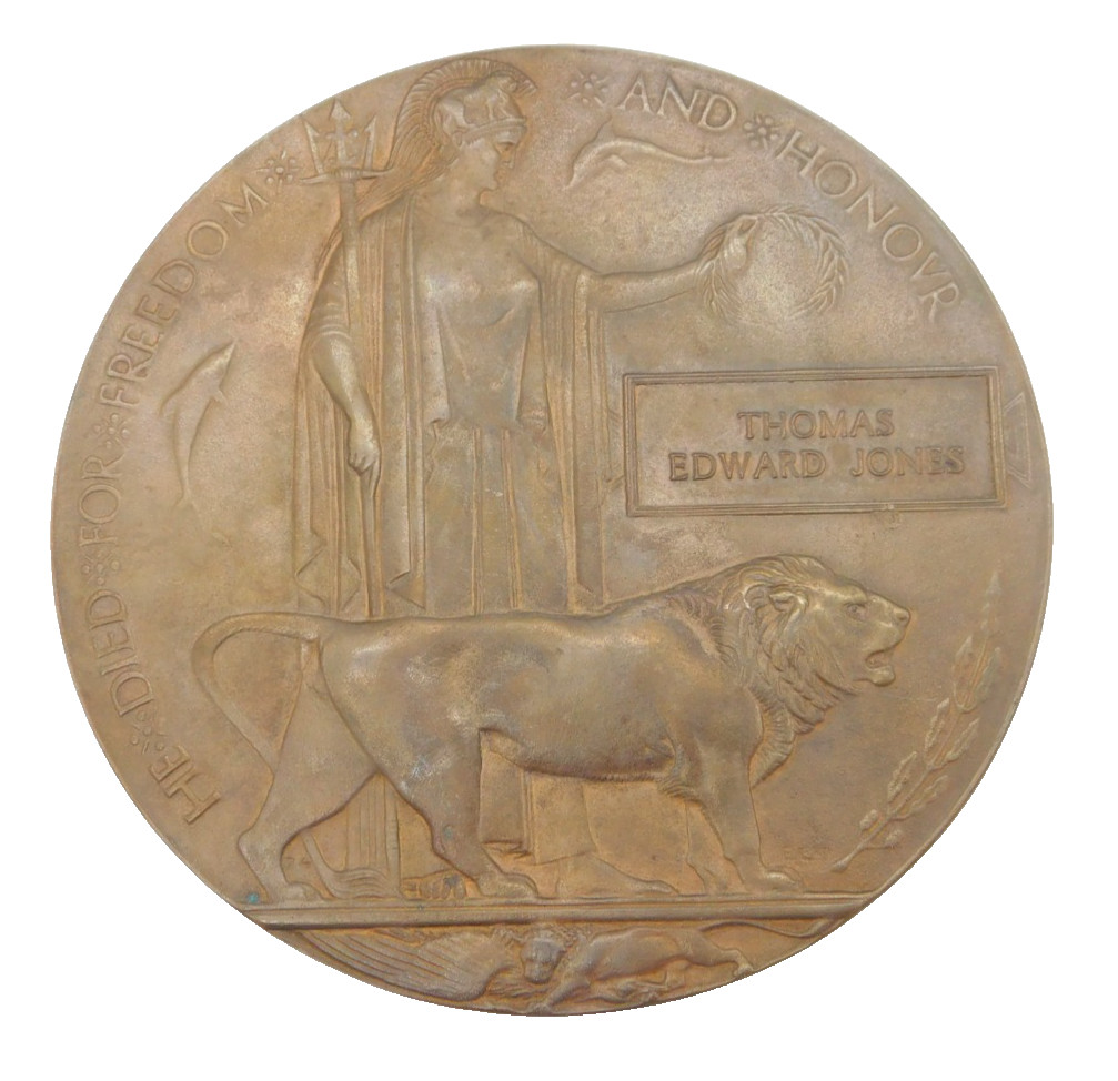 WW1 Bronze Death Plaque \'Thomas Edward Jones, Liverpool Regiment\' 1918