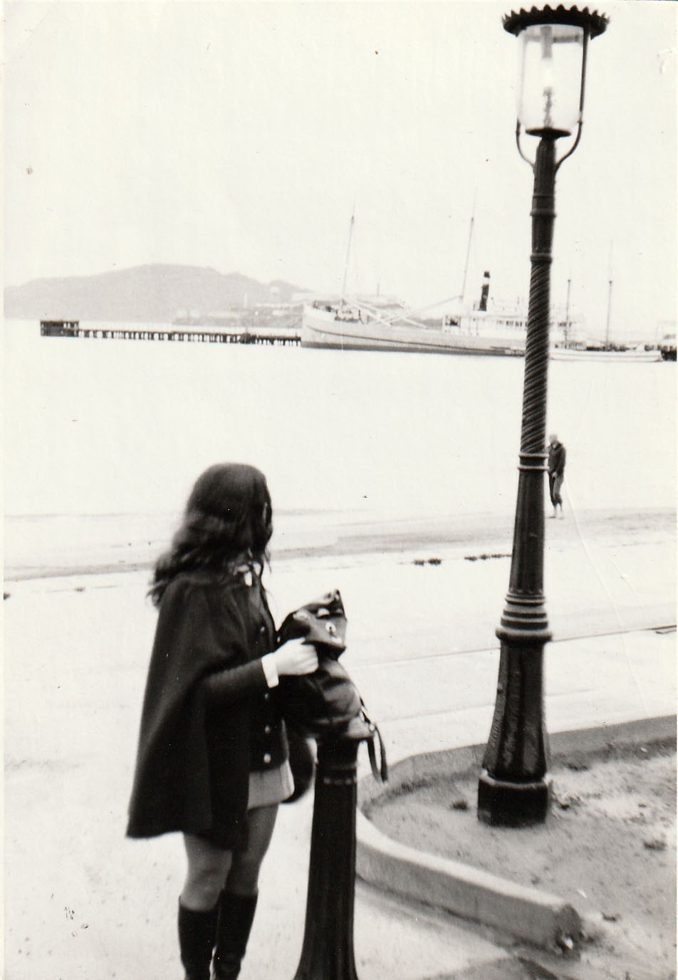 Vintage Photo 1970s San Francisco Waterfront Mod Woman GoGo Boots Lamppost USA