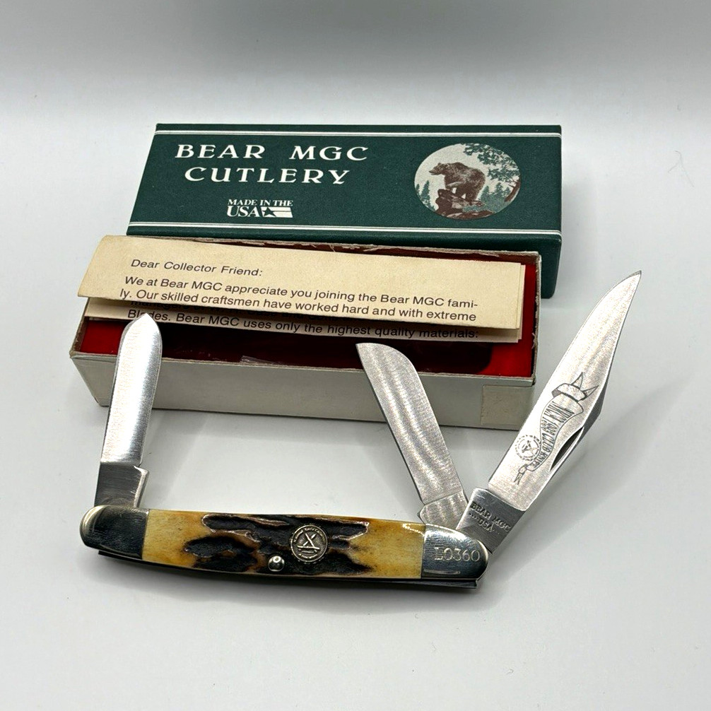 Vintage 1999 Bear MGC NKCA Club Knife Stockman L0360 Stag Bone USA NIB 1 of 3000
