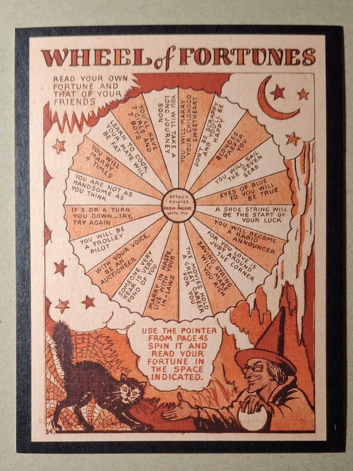 *HALLOWEEN* Vintage Reproduced Image Postcard: Wheel Of Fortunes Game Card