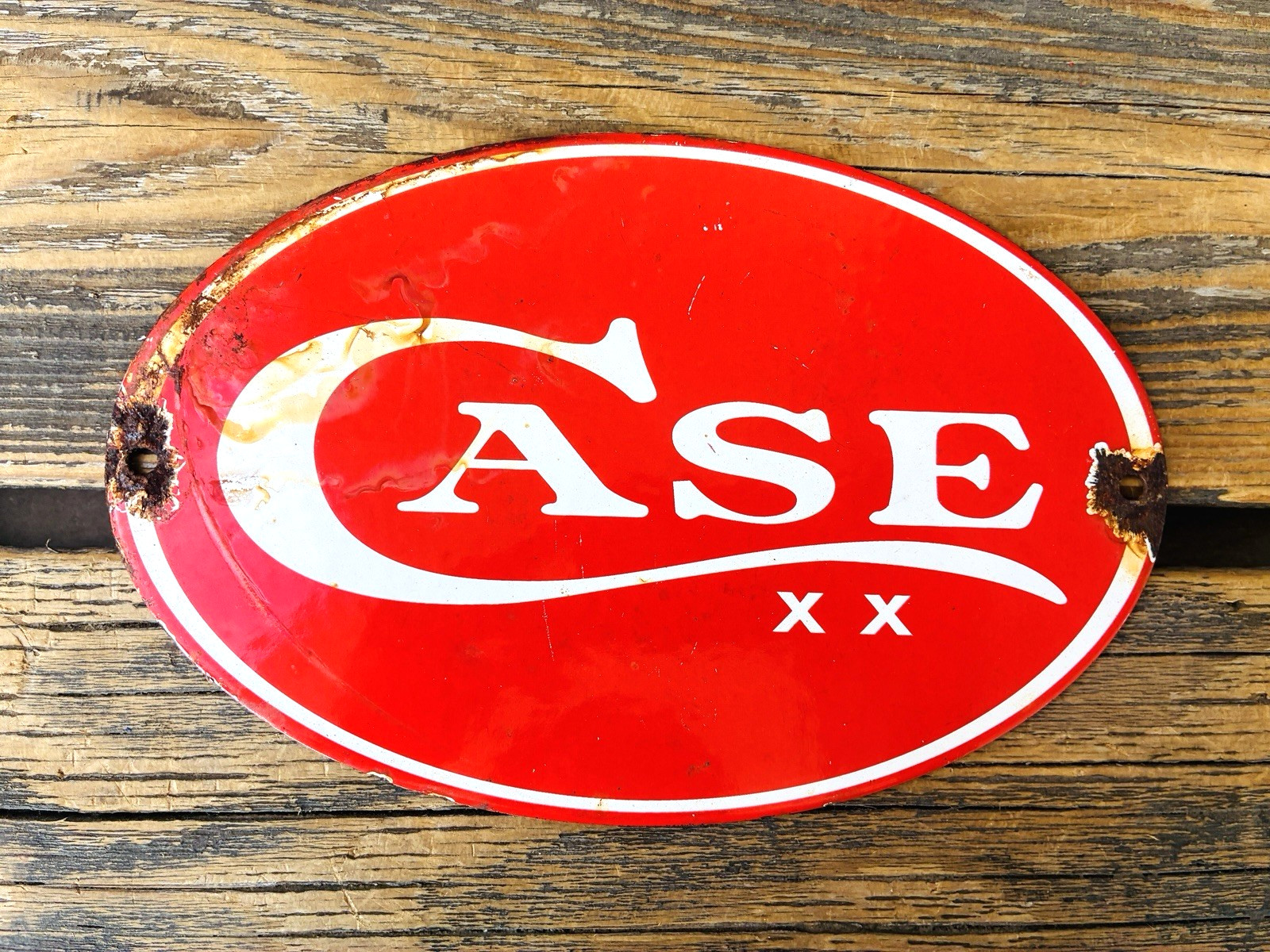 VINTAGE W.R. CASE & SONS CORP XX KNIVES GASOLINE GAS PORCELAIN MOTOR OIL SIGN