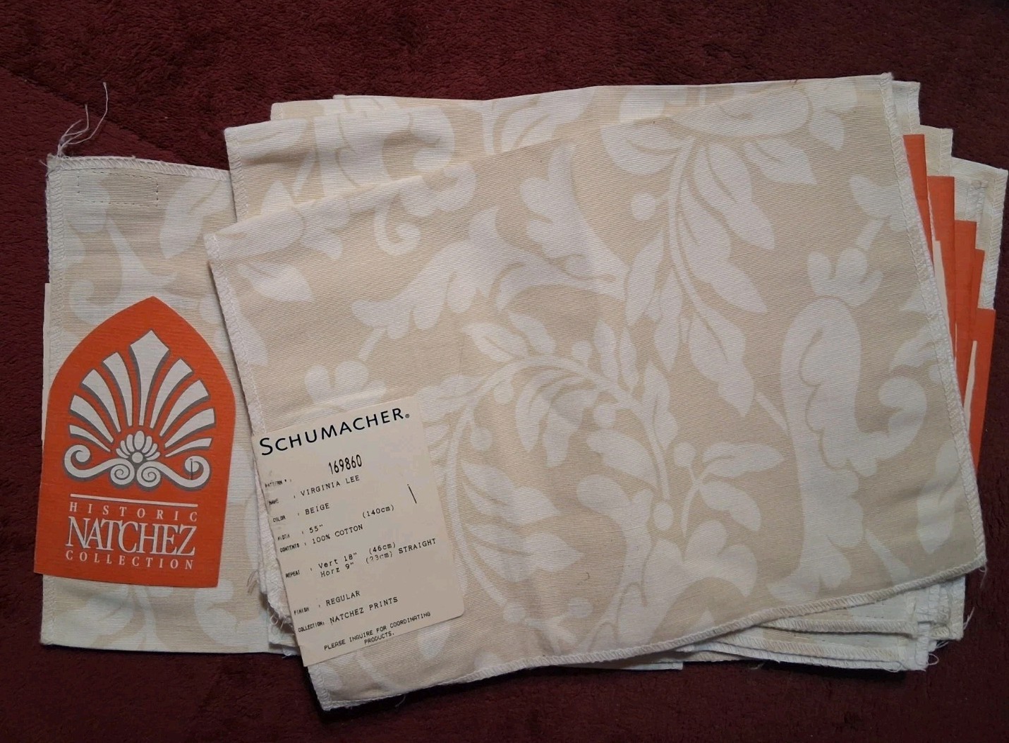Vintage New 1998 Schumacher Cloth Napkins Lot of 8 Historic Natchez Collection Vintage New 1998 Schumacher Cloth Napkins Lot of 8 Historic Natchez Collection