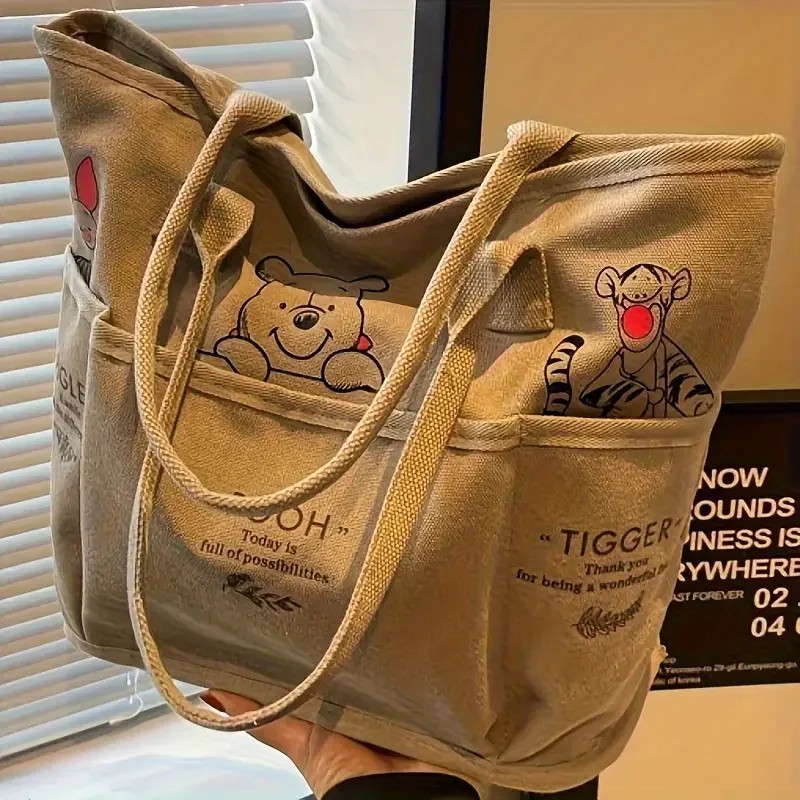 Winnie the Pooh Printed Canvas Tote Bag Retro Shoulder Bag Large Capacity Multi Winnie the Pooh Printed Canvas Tote Bag Retro Shoulder Bag Large Capacity Multi