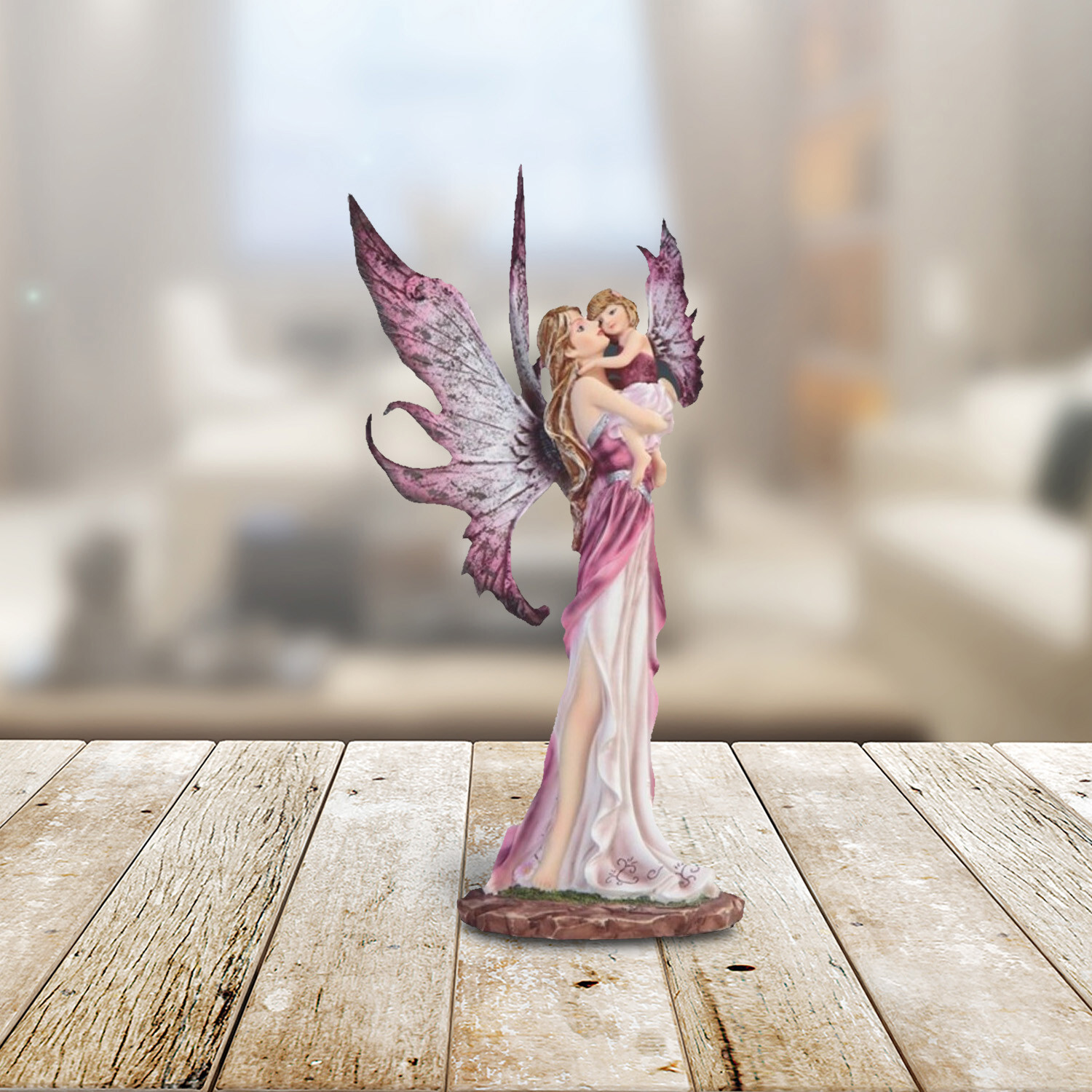 Mother Fairy Embracing Baby Girl Statue 10\