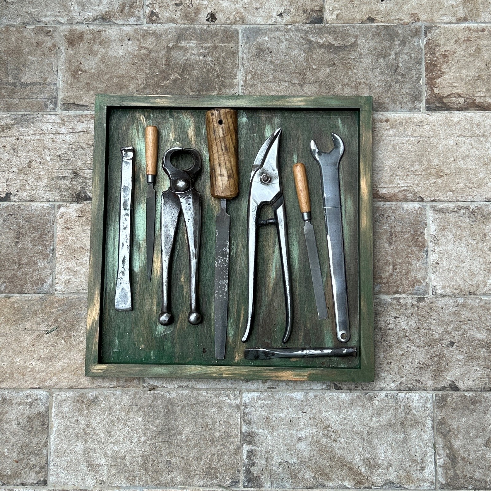 Collage, Vintage Tool Framed. Industrial Style Decoration. showcase