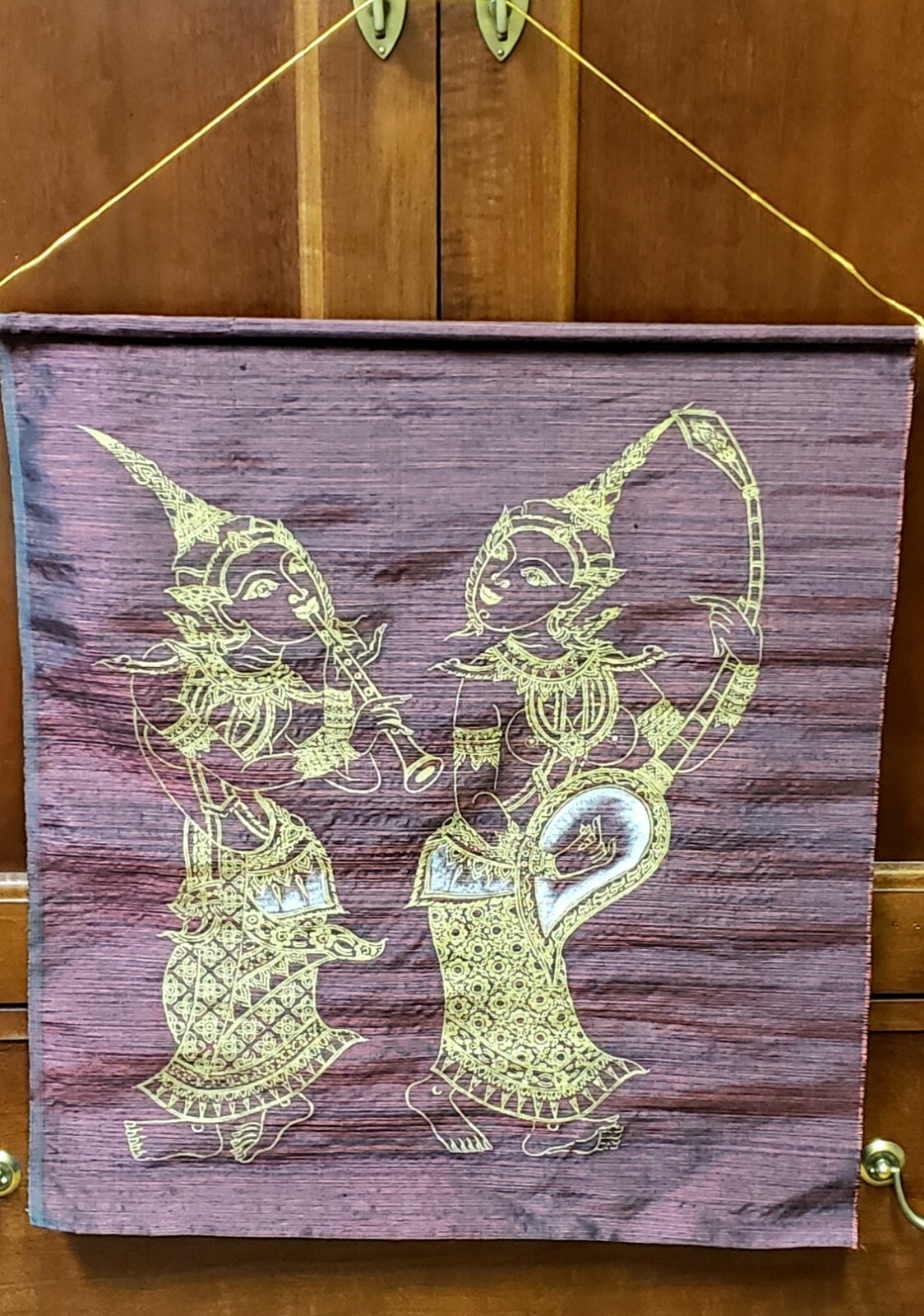 Vintage Thai Silk Painting Wall Hanging Scroll 20x19\