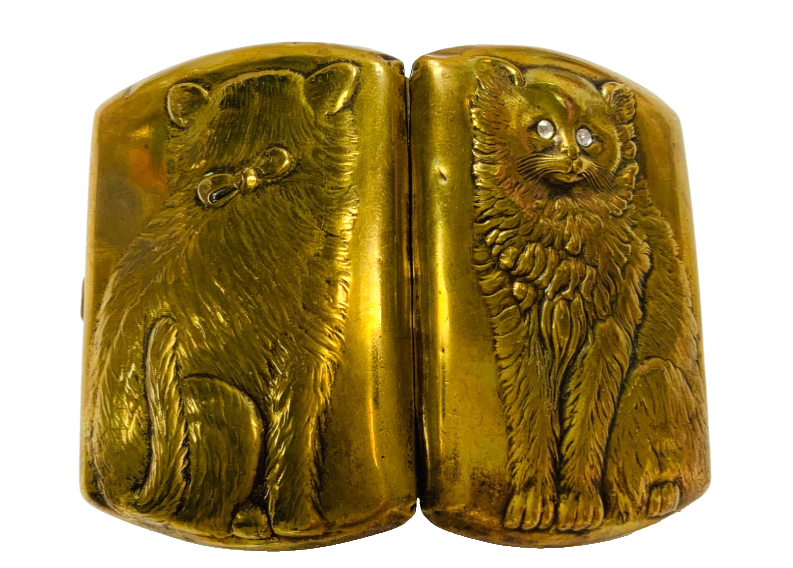 FABULOUS Antique *CAT*PASTE EYES*DBL SIDED* COMPACT LOUIS KUPPENHEIM STYLE