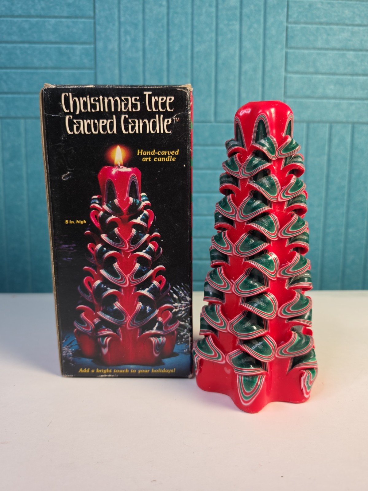 Vintage JASCO Christmas Tree Candle Carved Ribbon 8 Vintage JASCO Christmas Tree Candle Carved Ribbon 8