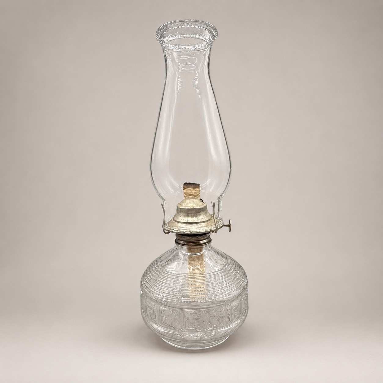 Vintage Kaadan Clear Glass Oil Lamp Ribbed Floral Base Hurricane Chimney
