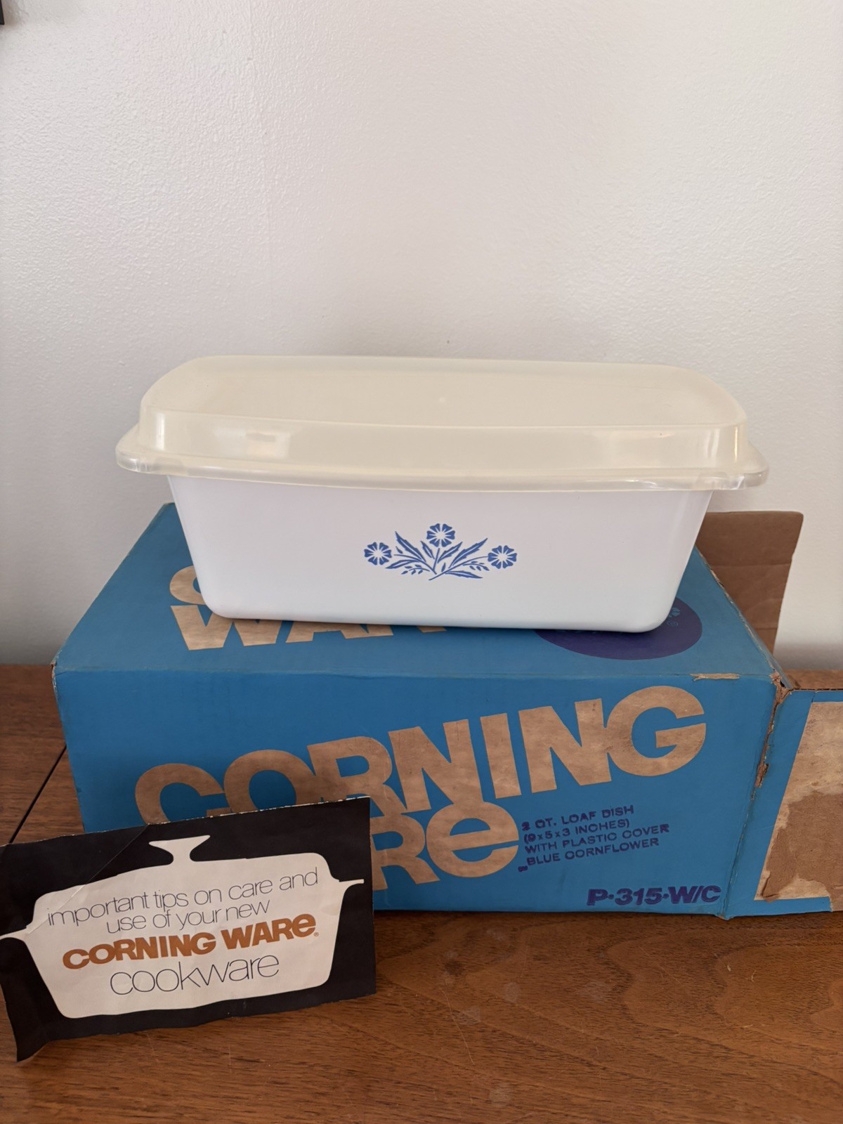 Vtg Corning Ware Blue Cornflower Bread Pan Meatloaf Pan Lid  P 315 B EUC