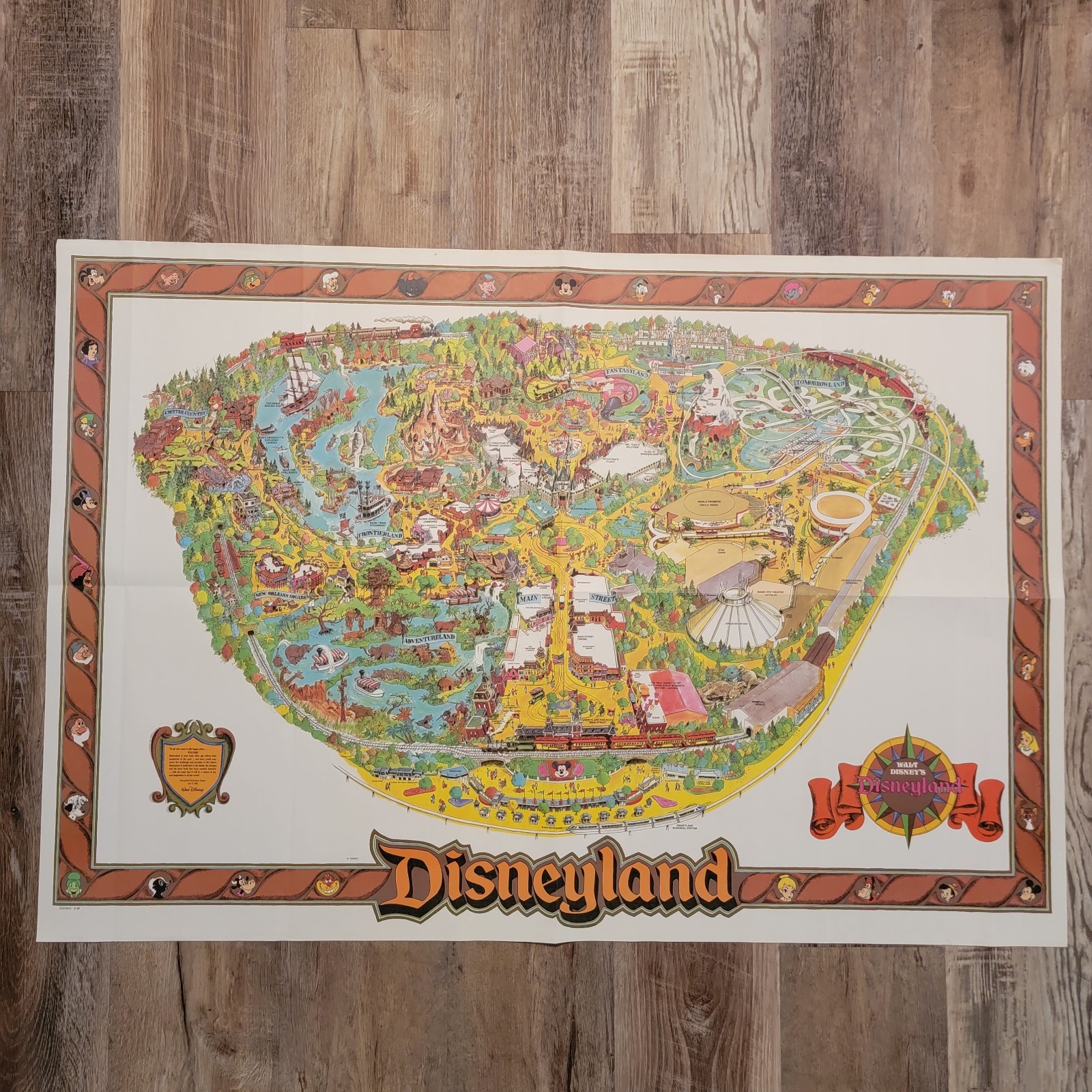 Vintage 1989 Walt Disney Disneyland Large Wall Map 30