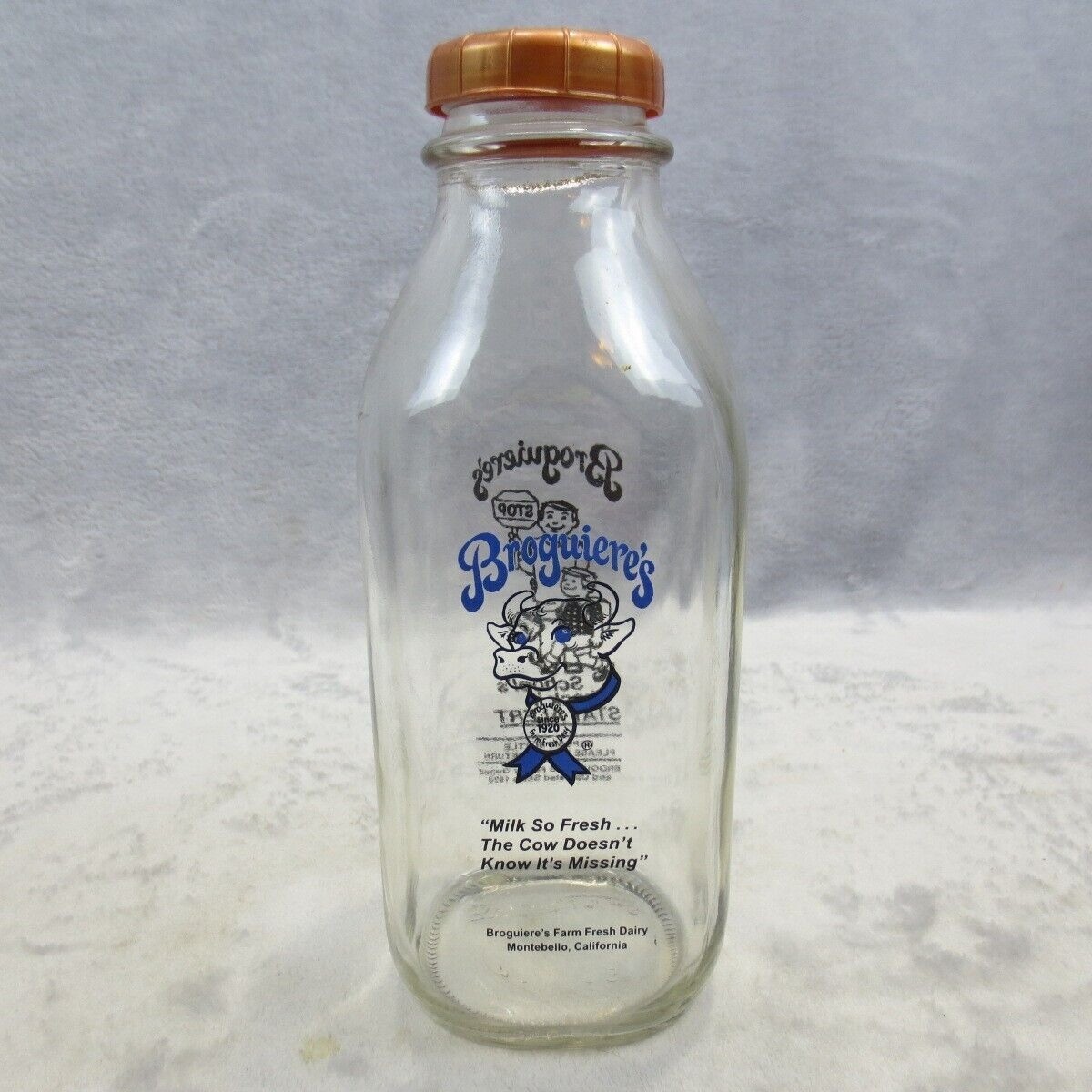 Broguieres Dairy Rare Blue Label Back to School Chocolate Milk Bottle and Lid