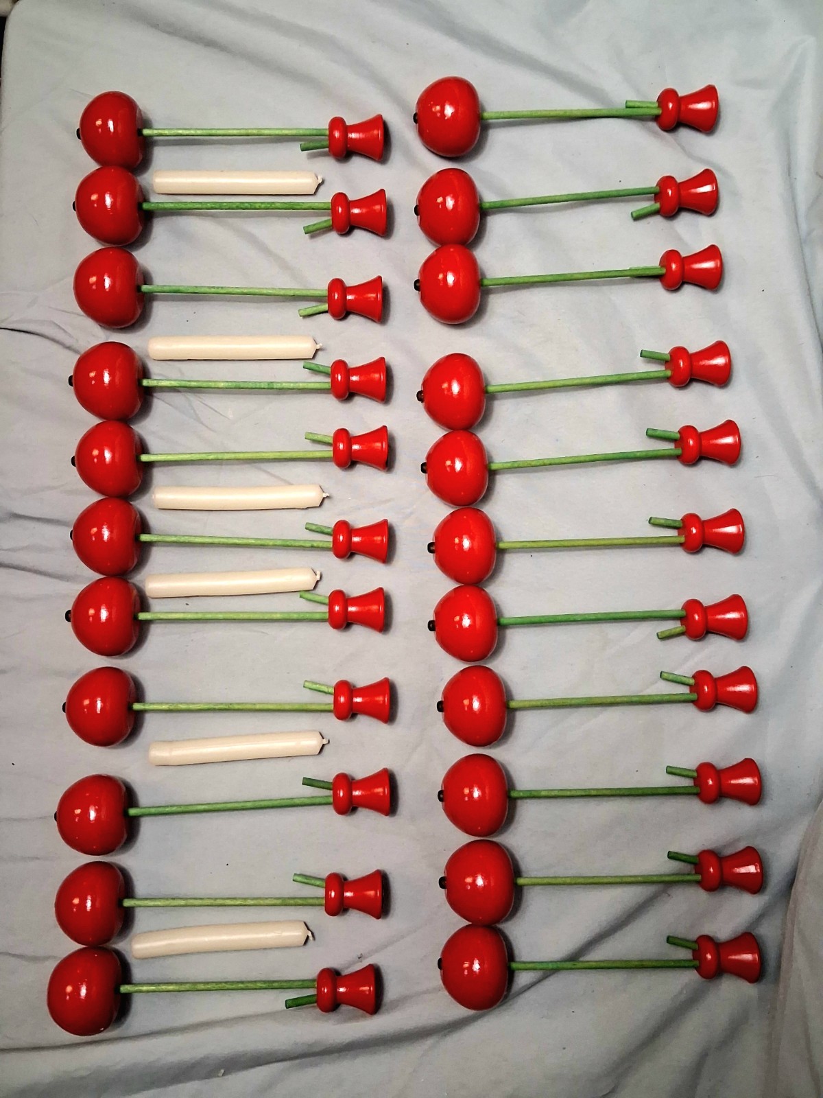 22 Vintage Swedish Wooden Pendulum Christmas Tree Candle Holders Lot Red & Green