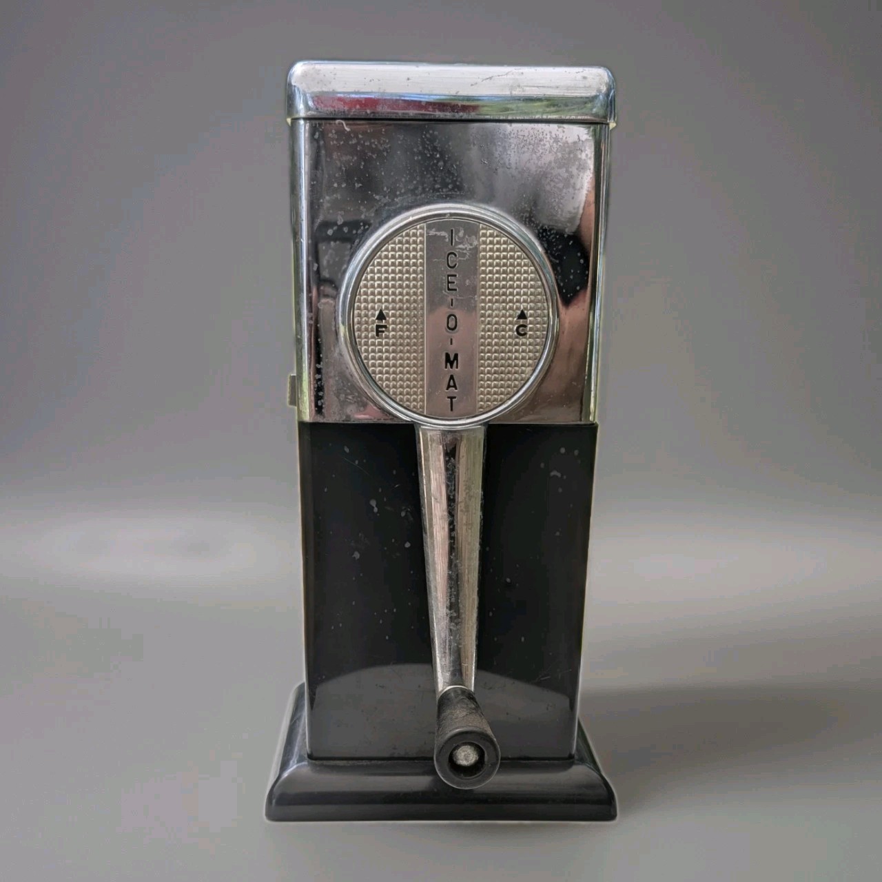 Vintage Rival Ice-O-Mat Hand Crank Ice Crusher Chrome Black Art Deco Retro Bar