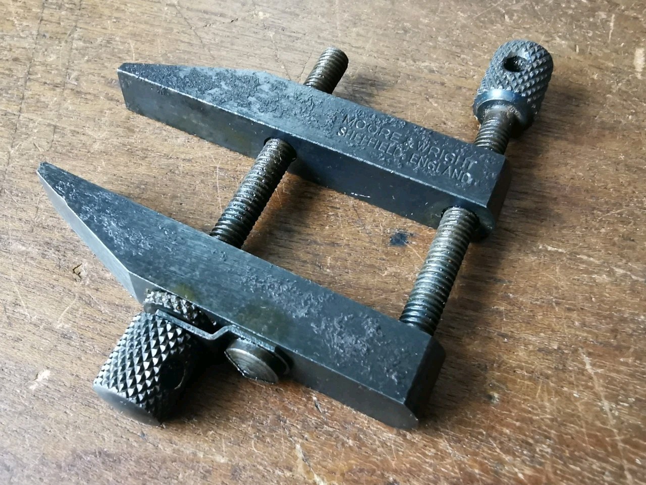 Vintage small Moore and Wright engineers parallel clamp. 