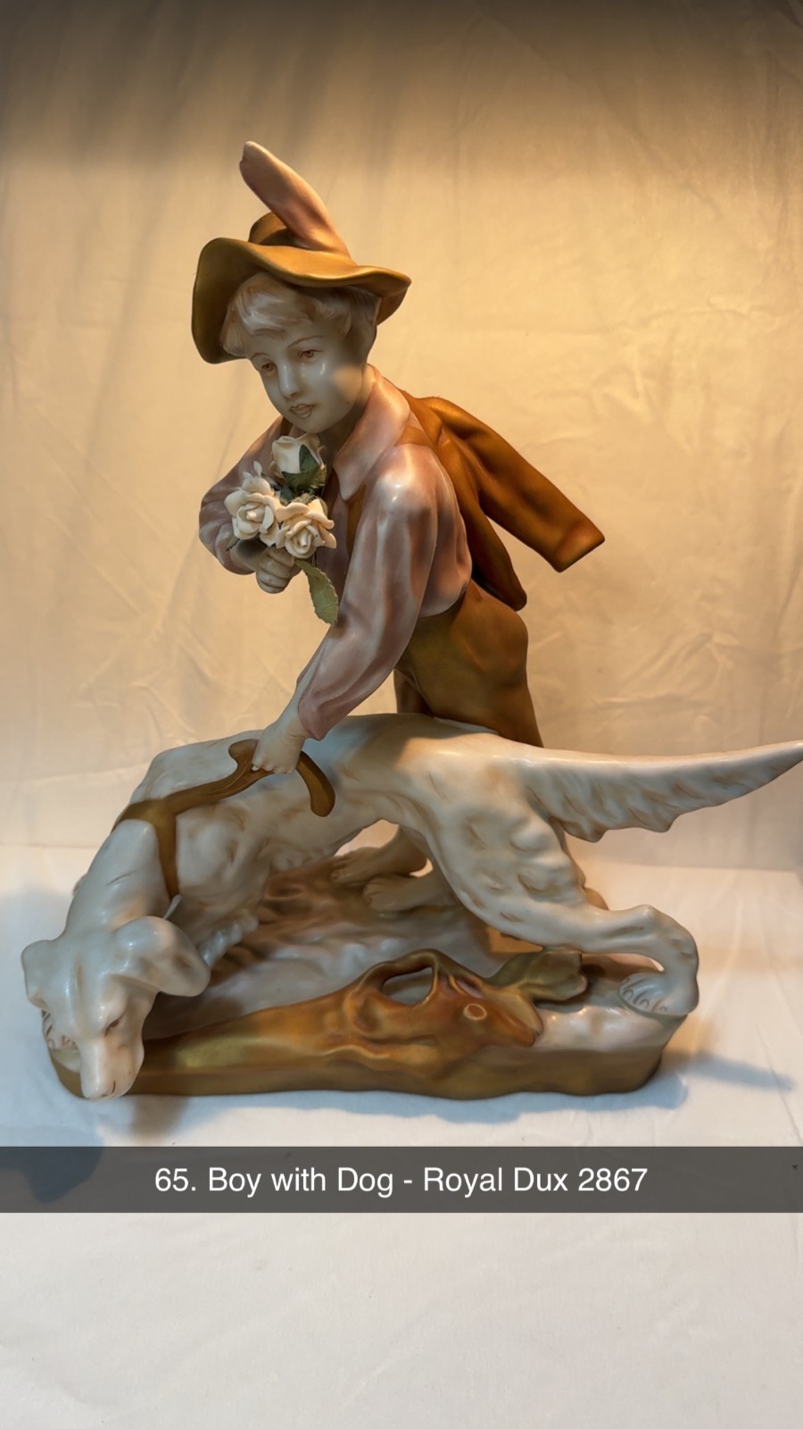 Royal Dux Bohemia 2867 Boy And Pointer Dog Porcelain Sculpture Bisque 13.5\
