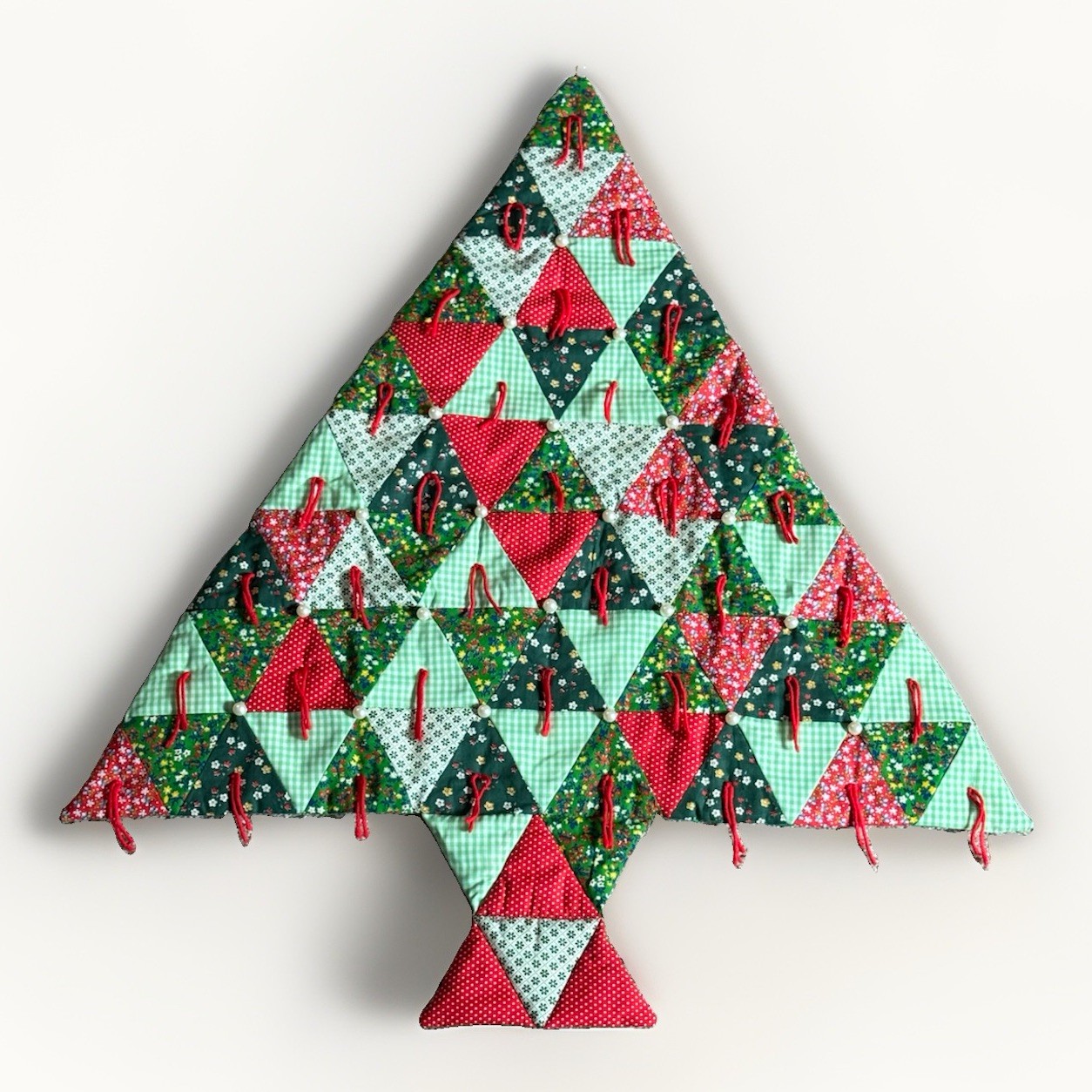 Vintage Quilted Patchwork Christmas Tree Wall Hanging Cottage Core Grandma