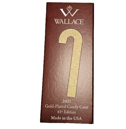 NEW IOB 2021 Wallace Gold Plated Candy Cane Ornament 41st Edition Made In USA NEW IOB 2021 Wallace Gold Plated Candy Cane Ornament 41st Edition Made In USA