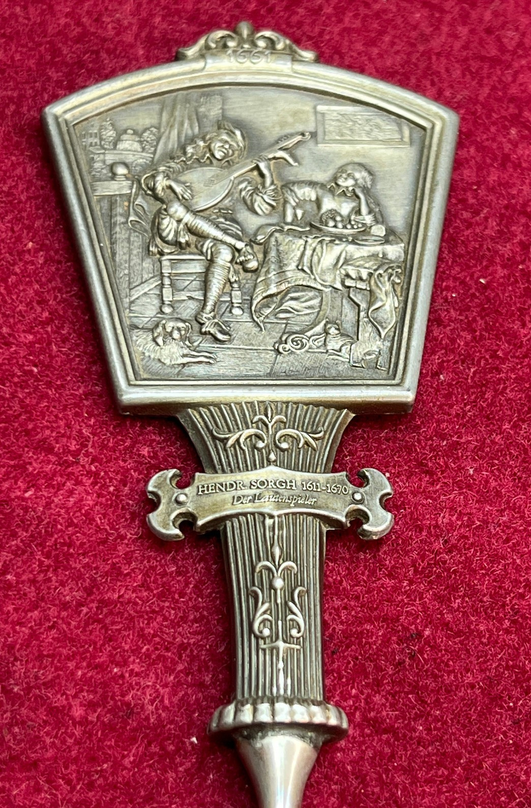 Vintage WMF Zinn Pewter Letter Opener the Lute Player Baroque Relief Motif