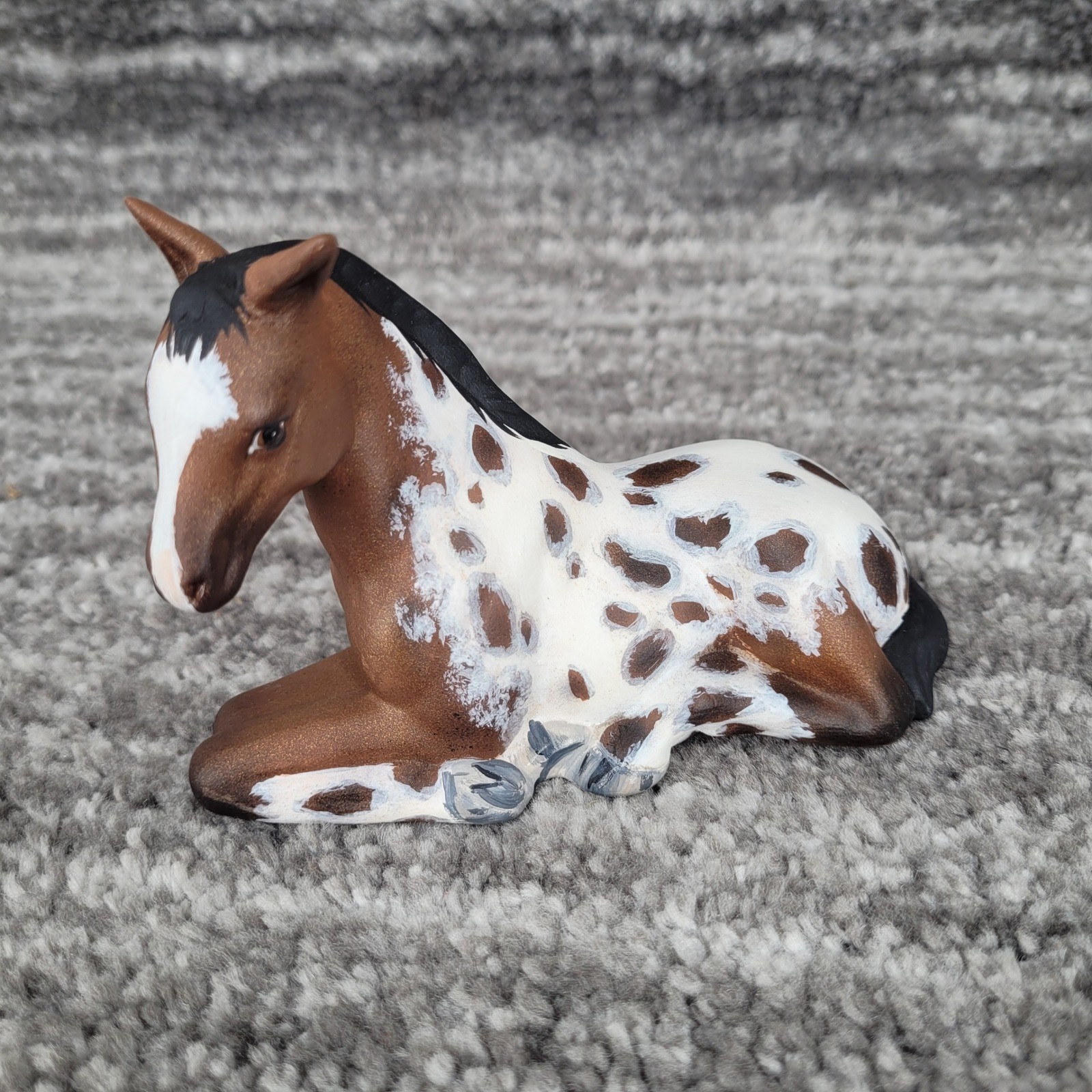 Sherry Clayton Signed 2003 Lying Foal Appaloosa Horse Hand Painted OOAK
