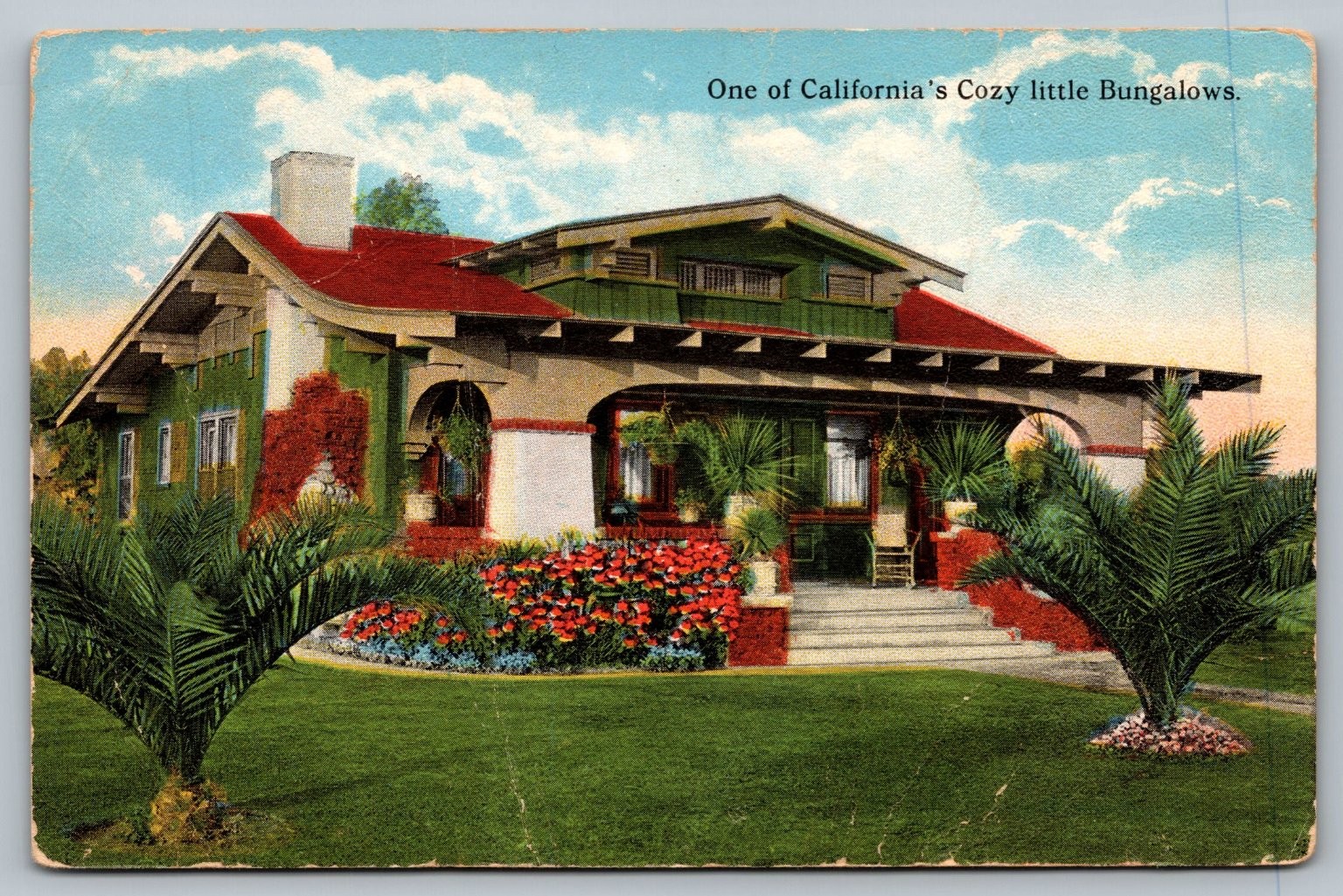 California Bungalow House Postcard c.1910s Los Angeles Arts & Crafts Home