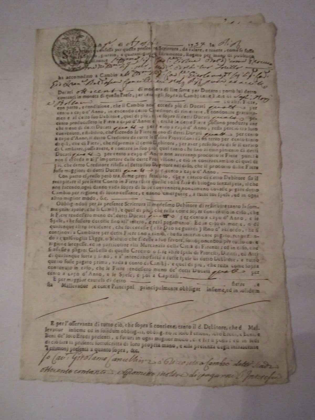 1754 ITALIAN DOCUMENT - ANTIQUE - OFC-2 1754 ITALIAN DOCUMENT - ANTIQUE - OFC-2
