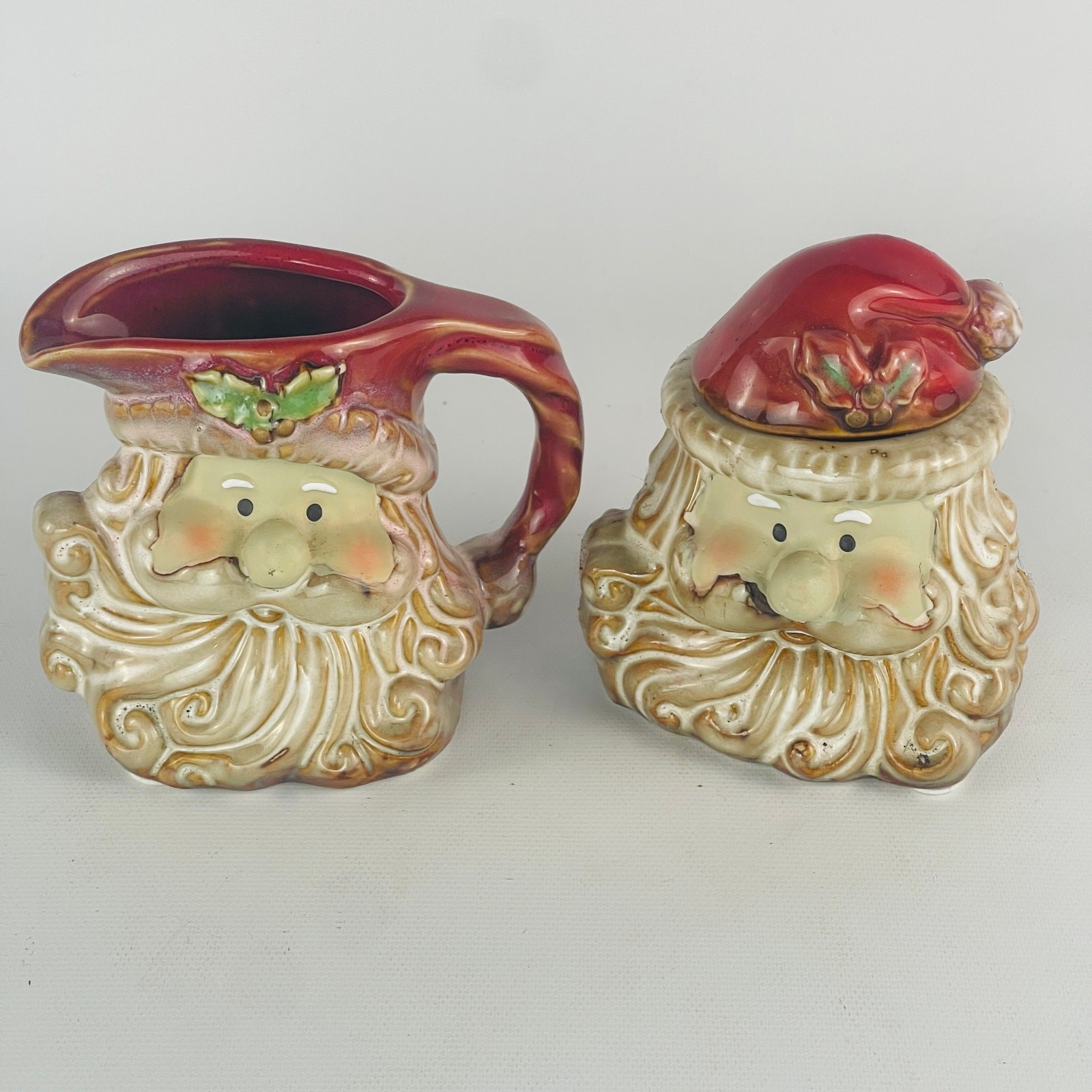 Santa Holiday Sugar and Creamer Set 3 1/4 & 3 1/2” H