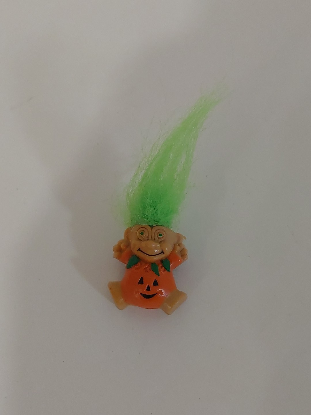 Vintage Troll Pumpkin Pin Green Hair