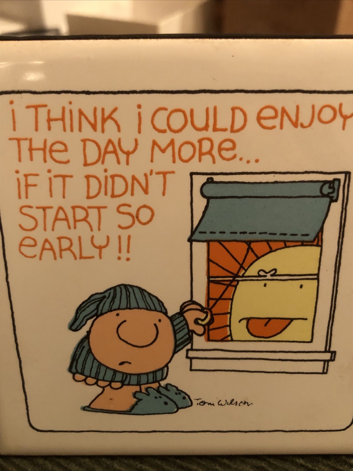 Vtg. 1980 Ziggy Comic by Tom Wilson Enjoy Day More Ceramic Tile w/ Stand