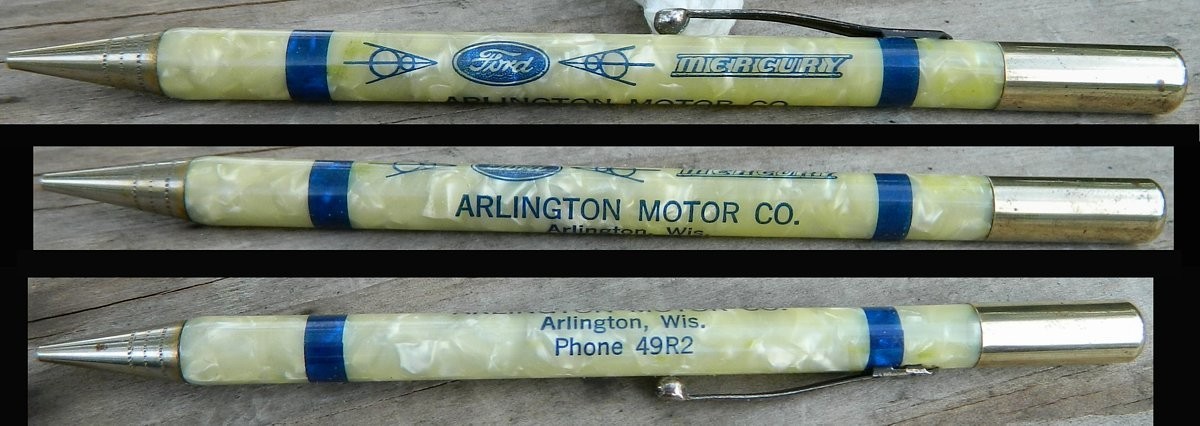 VTG 1939 FORD MERCURY V8 MECH. PENCIL ARLINGTON MOTOR CO WI BELL FORD 49R2 VTG 1939 FORD MERCURY V8 MECH. PENCIL ARLINGTON MOTOR CO WI BELL FORD 49R2