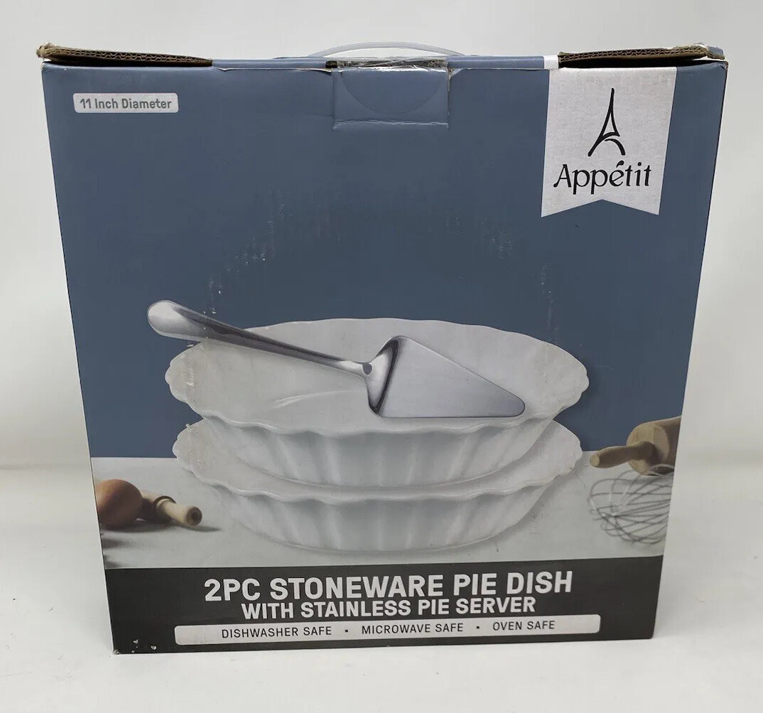 2pc Stoneware Pie Dish With Stainless Pie Server Dishwasher Safe 2pc Stoneware Pie Dish With Stainless Pie Server Dishwasher Safe