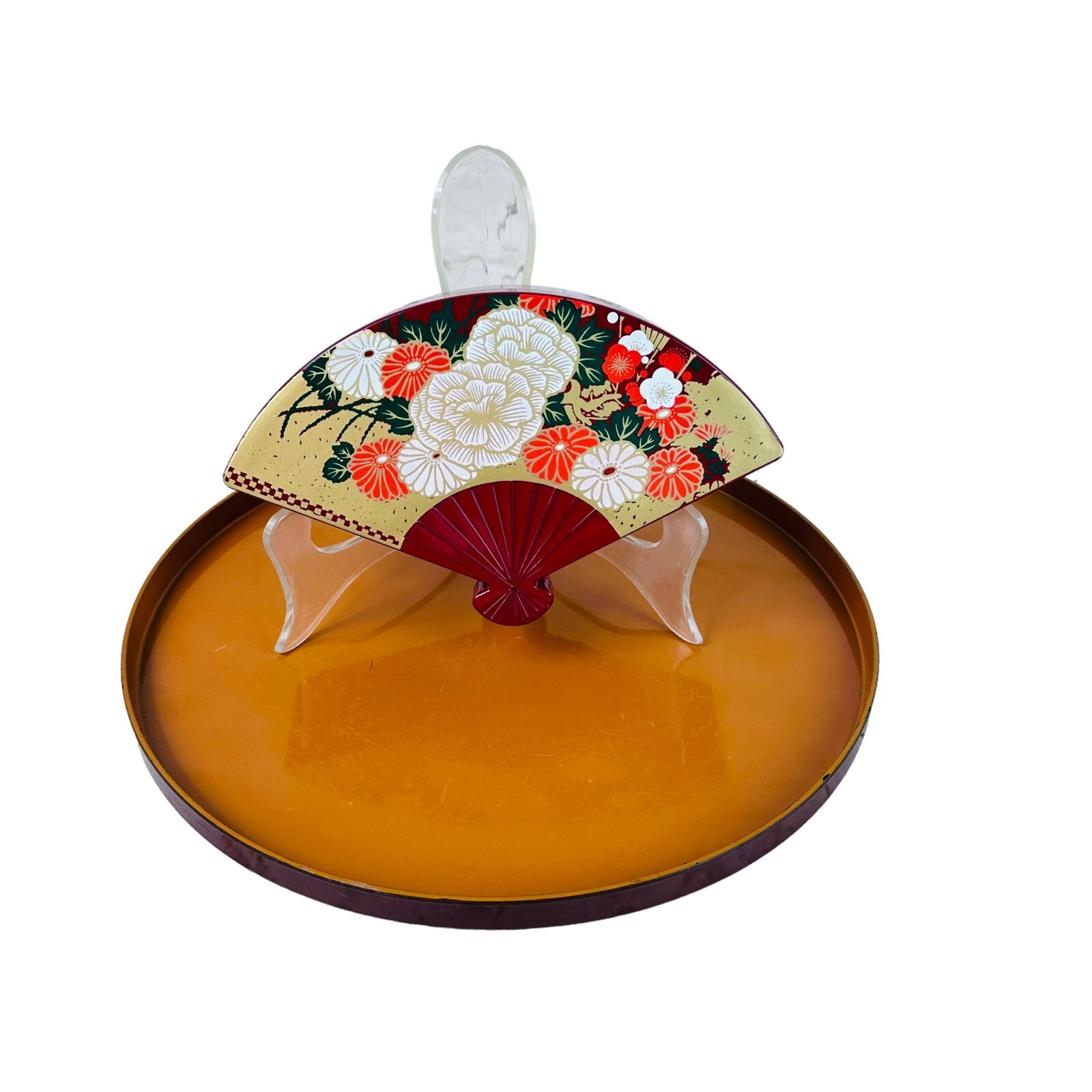 vtg asian style trinket box & tray Lacquered  Mcm decor Japan