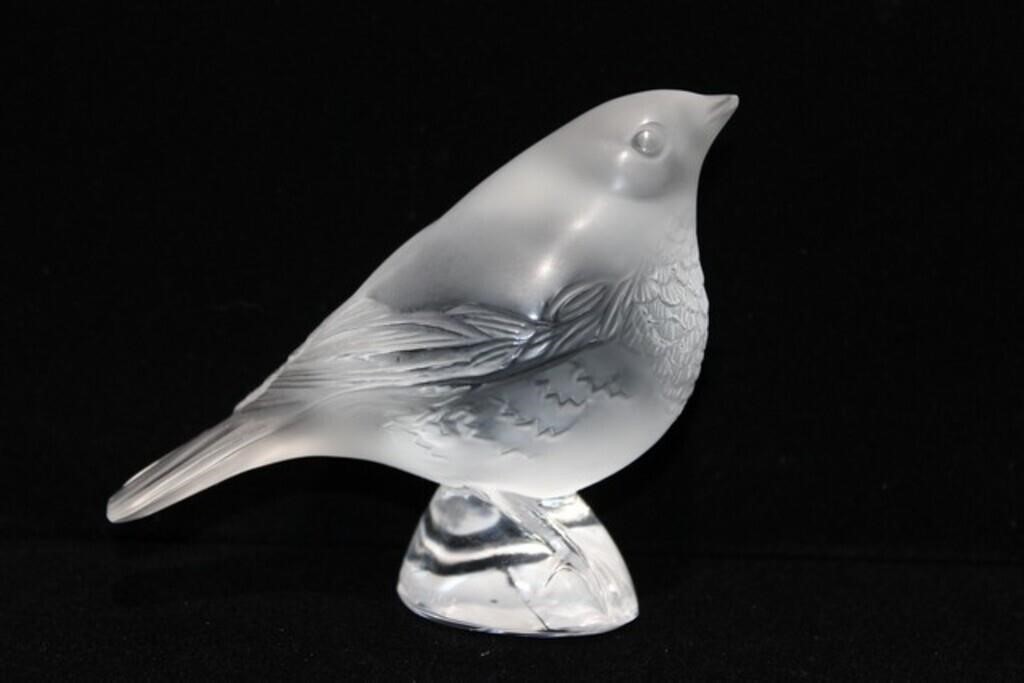 Lalique Crystal Singing Robin Figurine, Signed 3\
