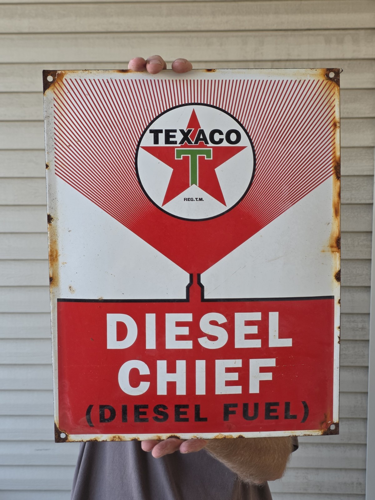 VINTAGE OLD TEXACO DIESEL CHIEF PORCELAIN GAS STATION PUMP SIGN 12.7\