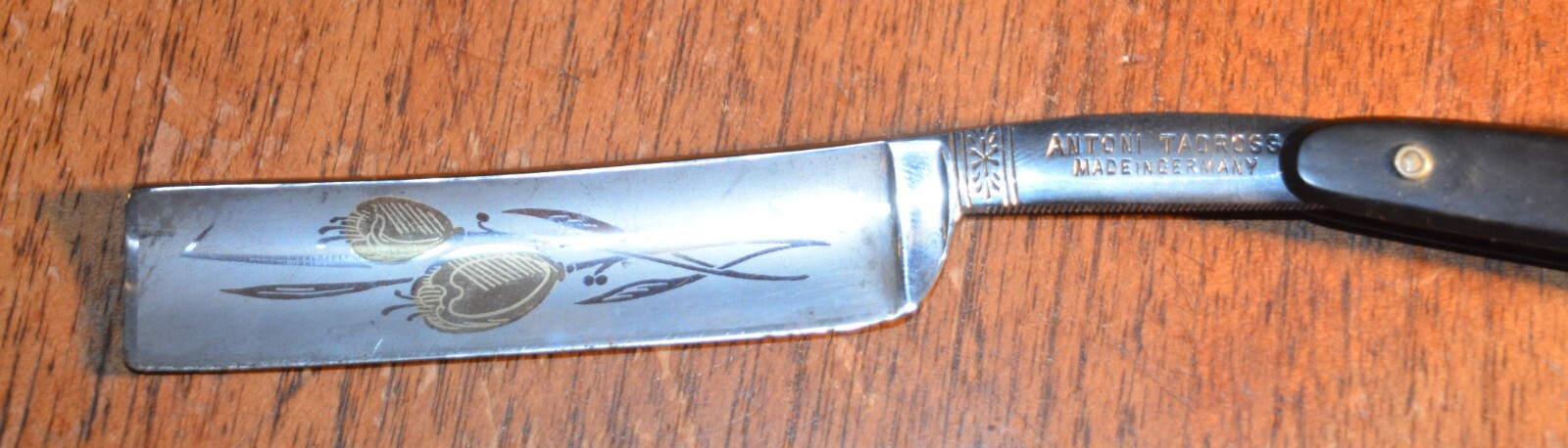 Antique ANTONI JADROSS  #5516 Straight Razor & Sleeve Bakelite Germany Gold Art