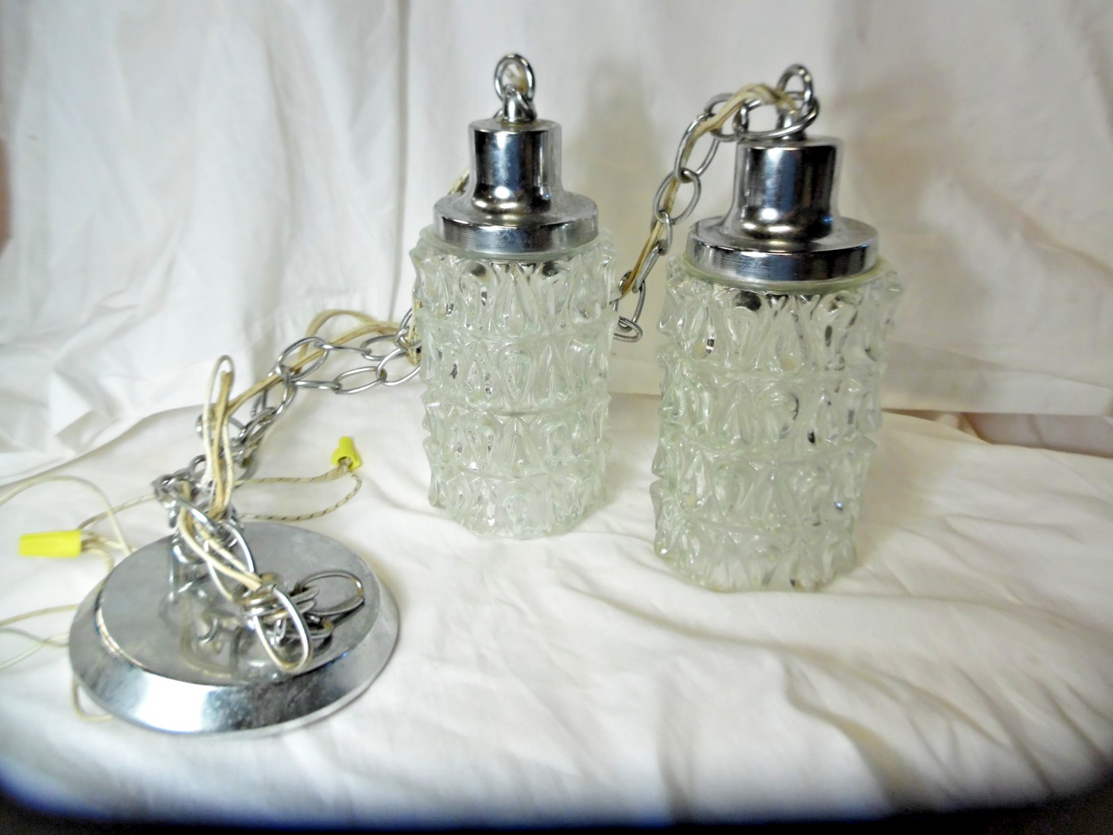 VTG MCM Hollywood Regency Double Swag Glass Globe Hanging Lights Ceiling Lamps