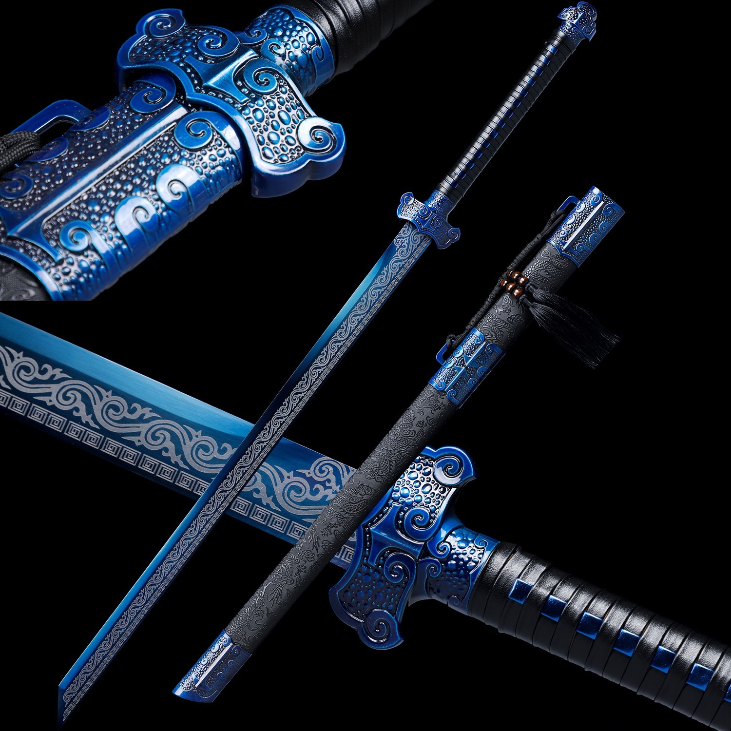KATOKU Blue 1095 Carbon Steel Ninja Sword Japanese Straight Ninjato Full Tang