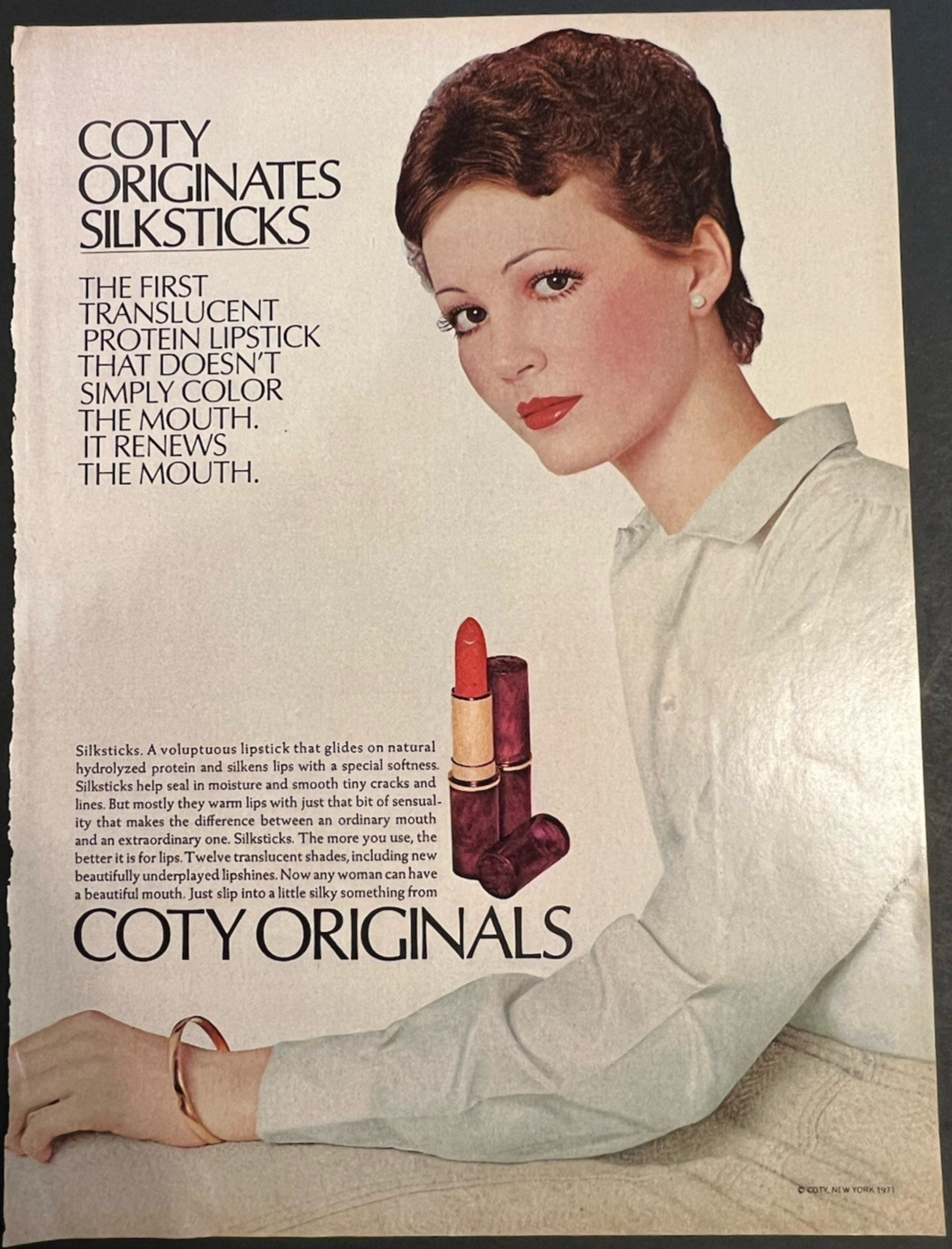 Vtg 1970s AD-COTY Originates Silksticks-First Translucent Protein Lipstick