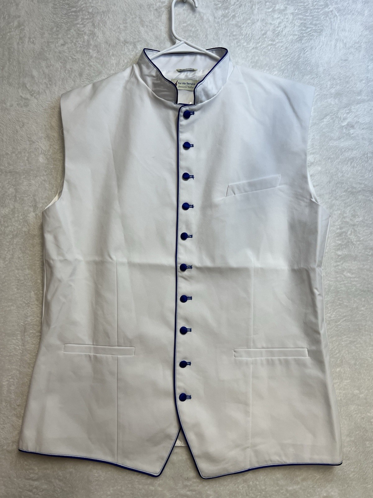 For His Service Men’s Clergy Vest NB4 White Royal Blue Pastor Minister NWT