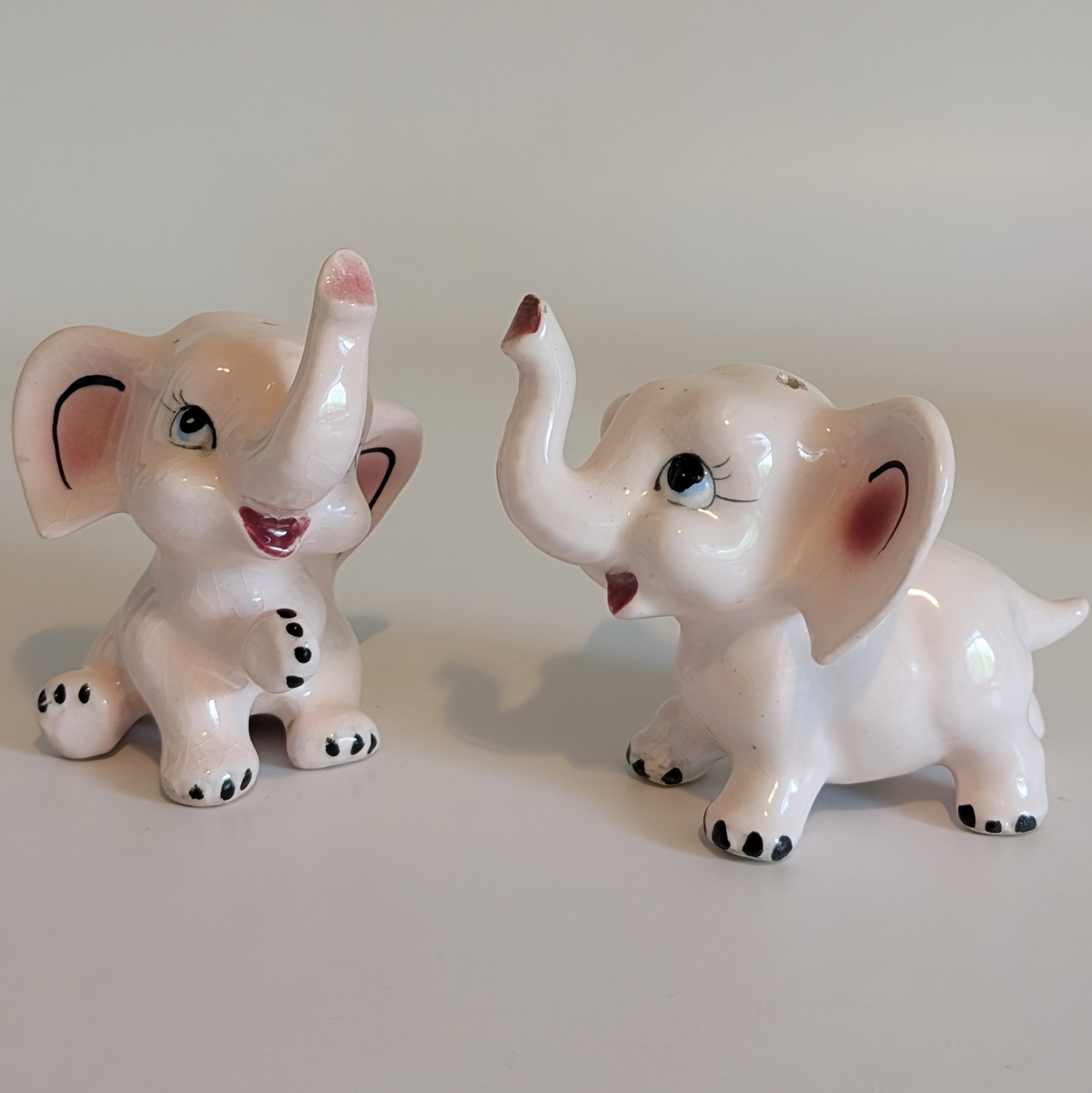Vintage Pink Elephant Salt And Pepper Shakers Anthropomorphic