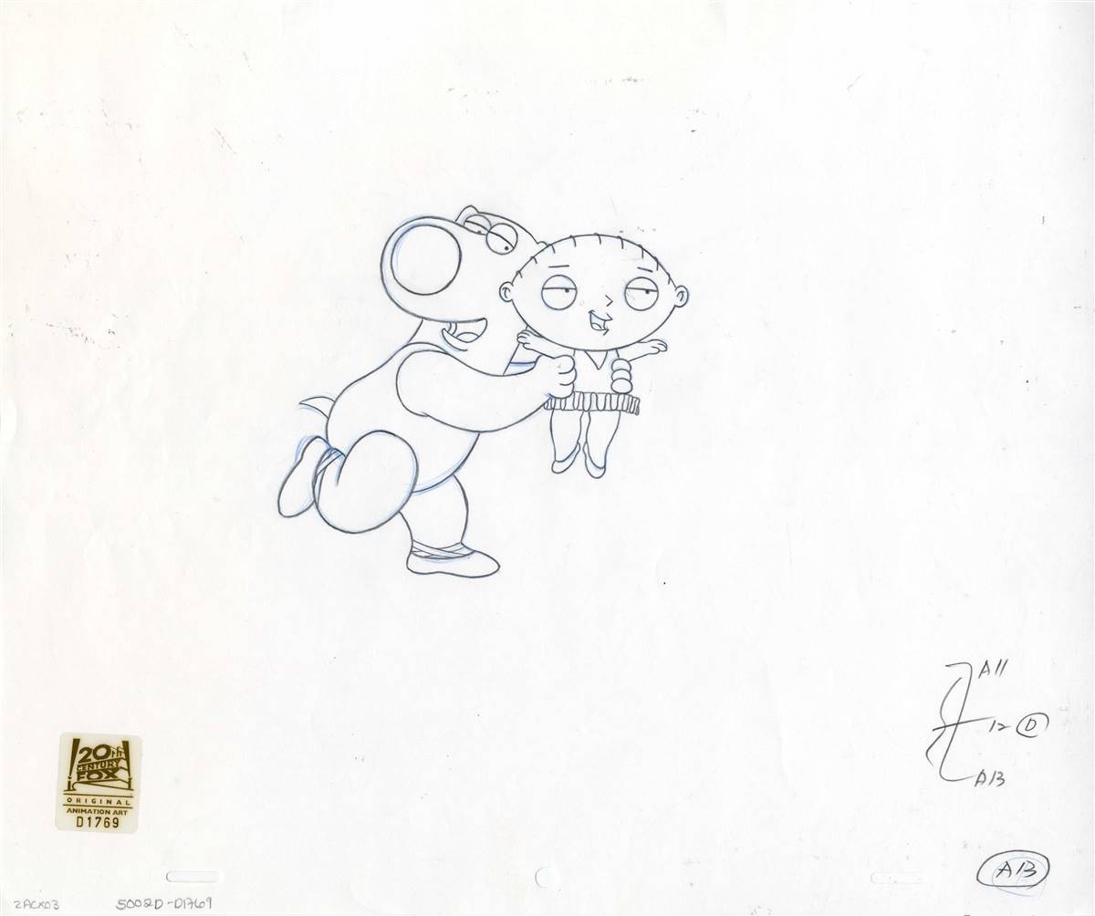 Original Production Drawing of Brian and Stewie from A Very Special Family Guy F