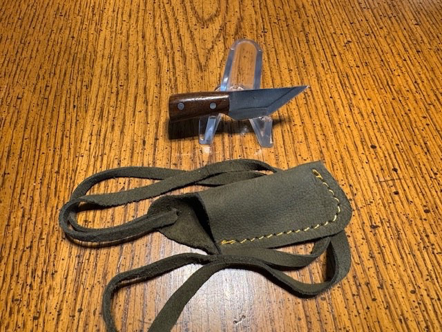 Miniature High Carbon Steel Cleaver Knife, Wood handle,  naugahyde neck hanger